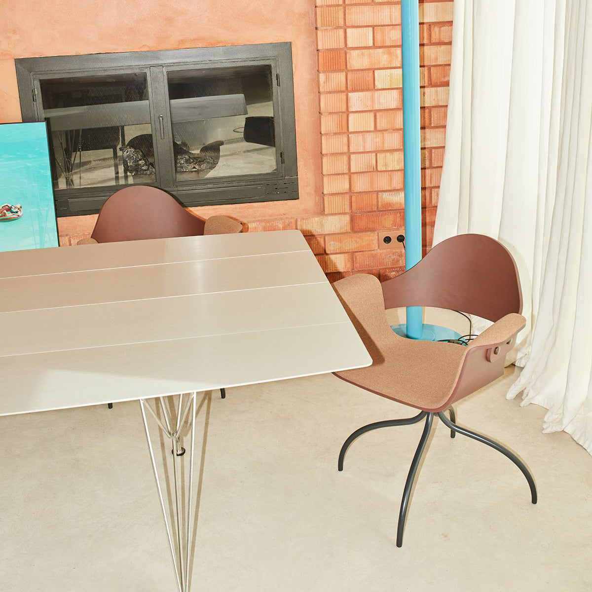 Showtime Armchair with Colored Swivel Base: Seat Upholstered