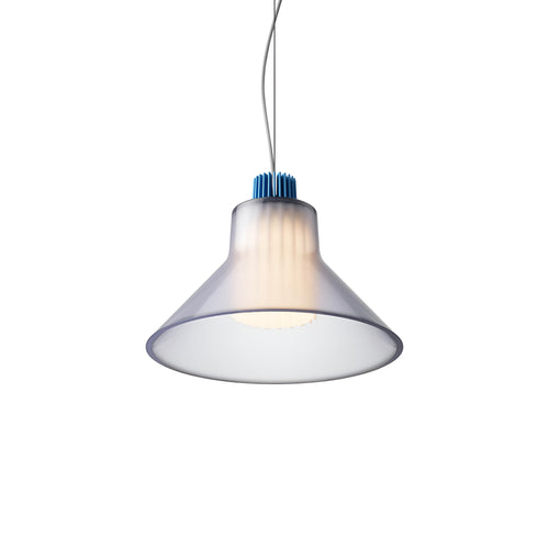Ample Pendant: Large + Short Fluted + Frosted Smoked + Cobalt + Cable Suspension
