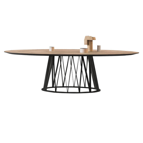 Acco Oval Dining Table: Large + Canaletto Walnut + Black Ash