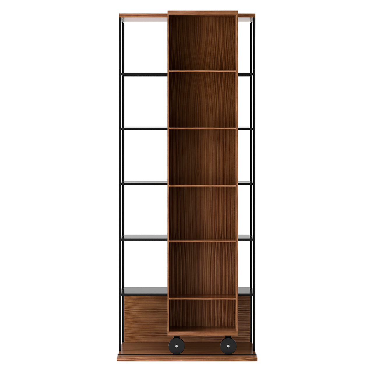 Literatura Open Shelf: Composition 1 + Super-Matt Walnut + Black + With Glider Shelf