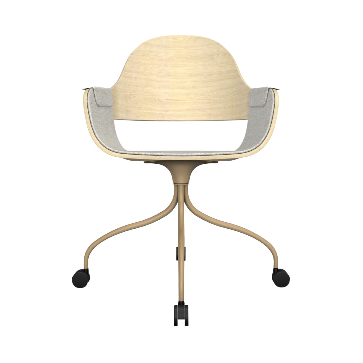 Showtime Nude Chair with Wheel: Interior Seat + Armrest Upholstered + Natural Ash + Beige