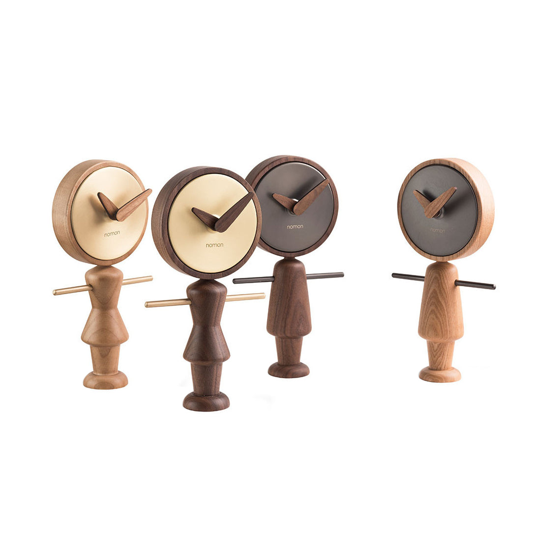 Nene Table Clock: Walnut + Graphite Brass + Oak + Graphite Brass