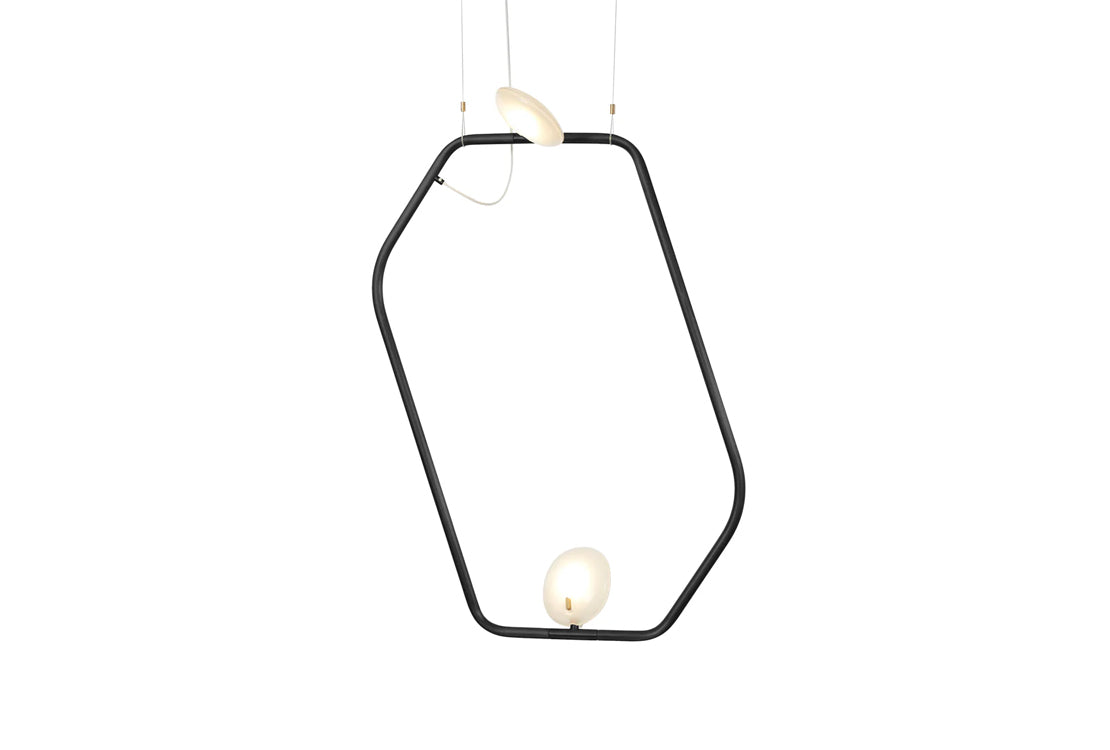 Modern black pendant light fixture on a white background