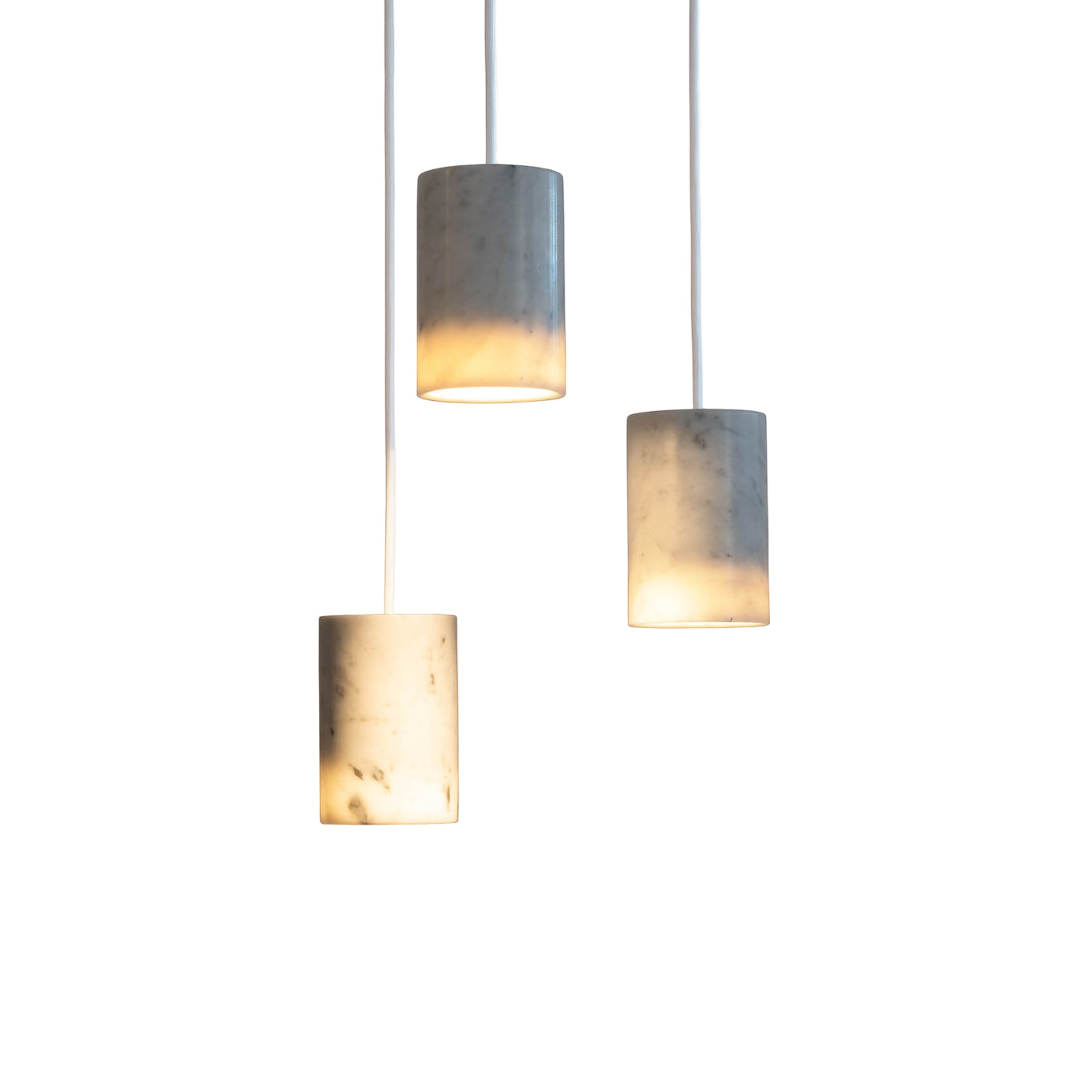 Solid Pendant: 3 + Cylinder + Carrara Marble + White