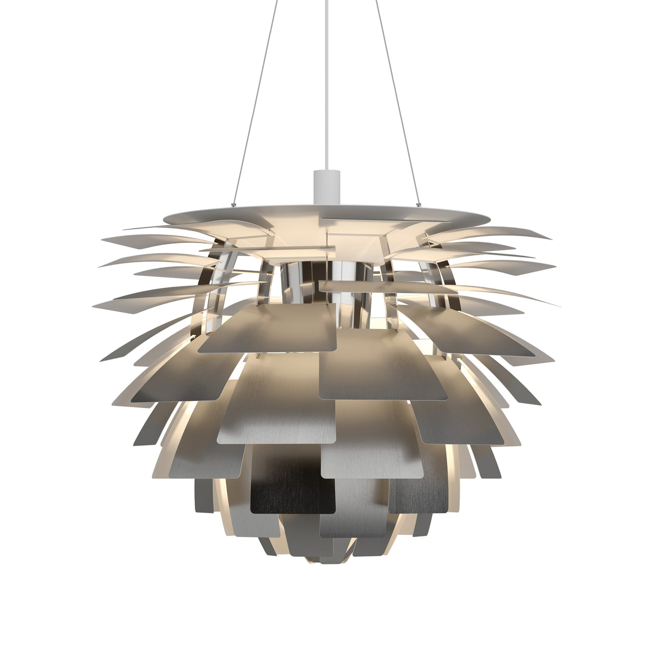 PH Artichoke Pendant: Extra Large + Stainless Steel + White