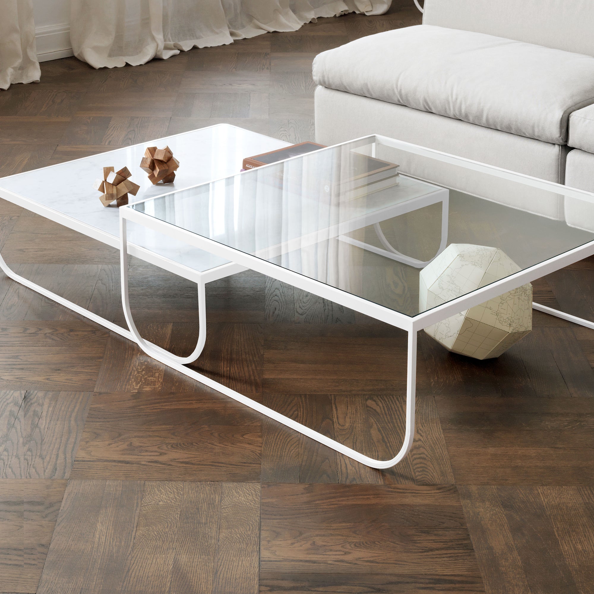 Tati Large Coffee Table: High + Glass Top
