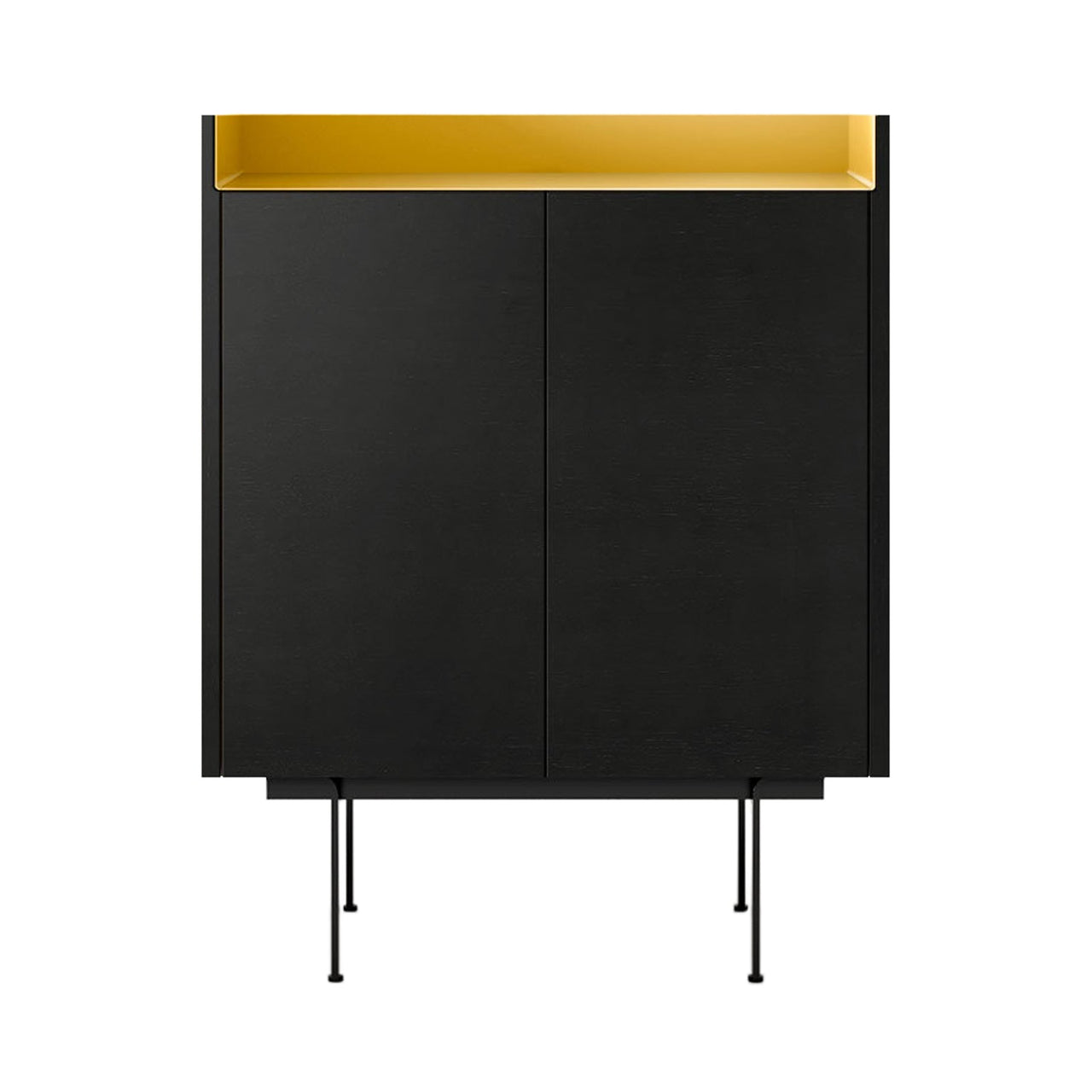 Stockholm STH011 Cupboard: Composition 3 + Ebony Stained Oak + Anodized Aluminum Gold + Black