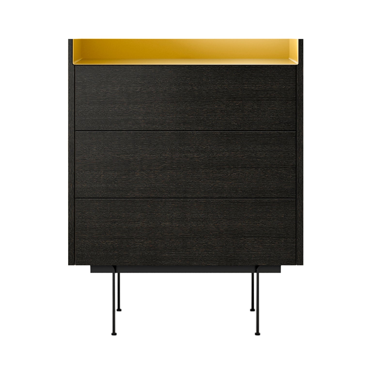 Stockholm STH012 Chest of Drawers: Composition 3 + Dark Grey Stained Oak  + Anodised Aluminum Gold + Black