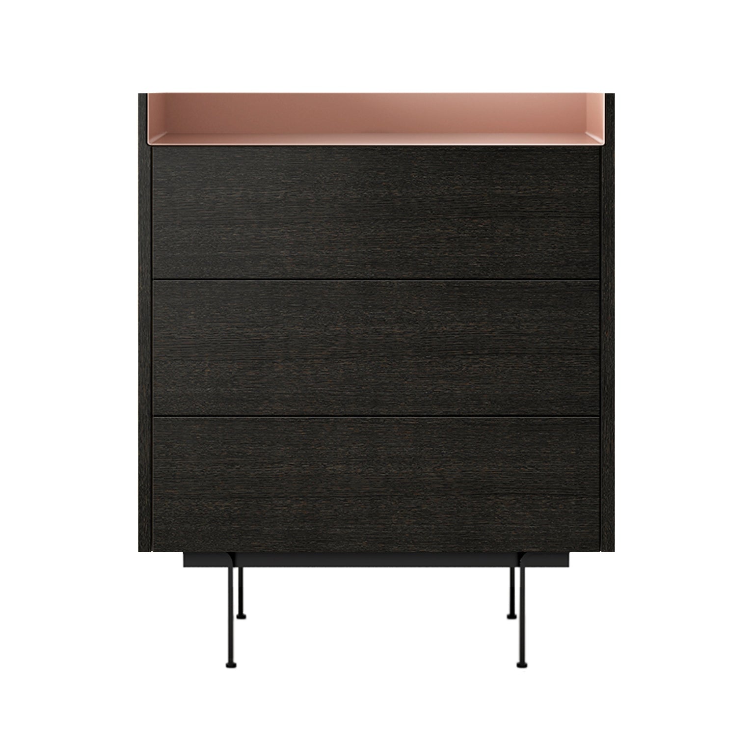 Stockholm STH012 Chest of Drawers: Composition 2 + Dark Grey Stained Oak  + Anodised Aluminum Pale Rose + Black