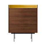 Stockholm STH012 Chest of Drawers: Composition 3 + Walnut Stained Walnut + Anodised Aluminum Gold + Black