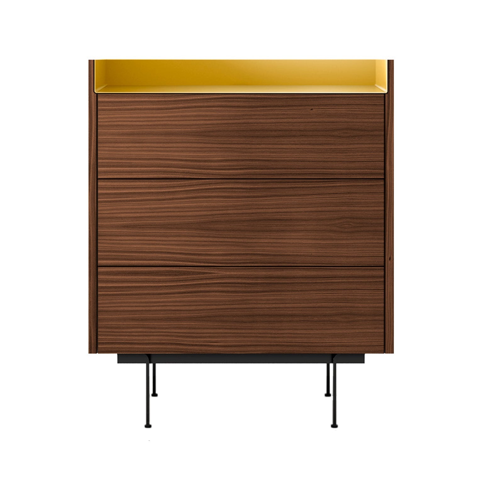 Stockholm STH012 Chest of Drawers: Composition 2 + Walnut Stained Walnut + Anodised Aluminum Gold + Black