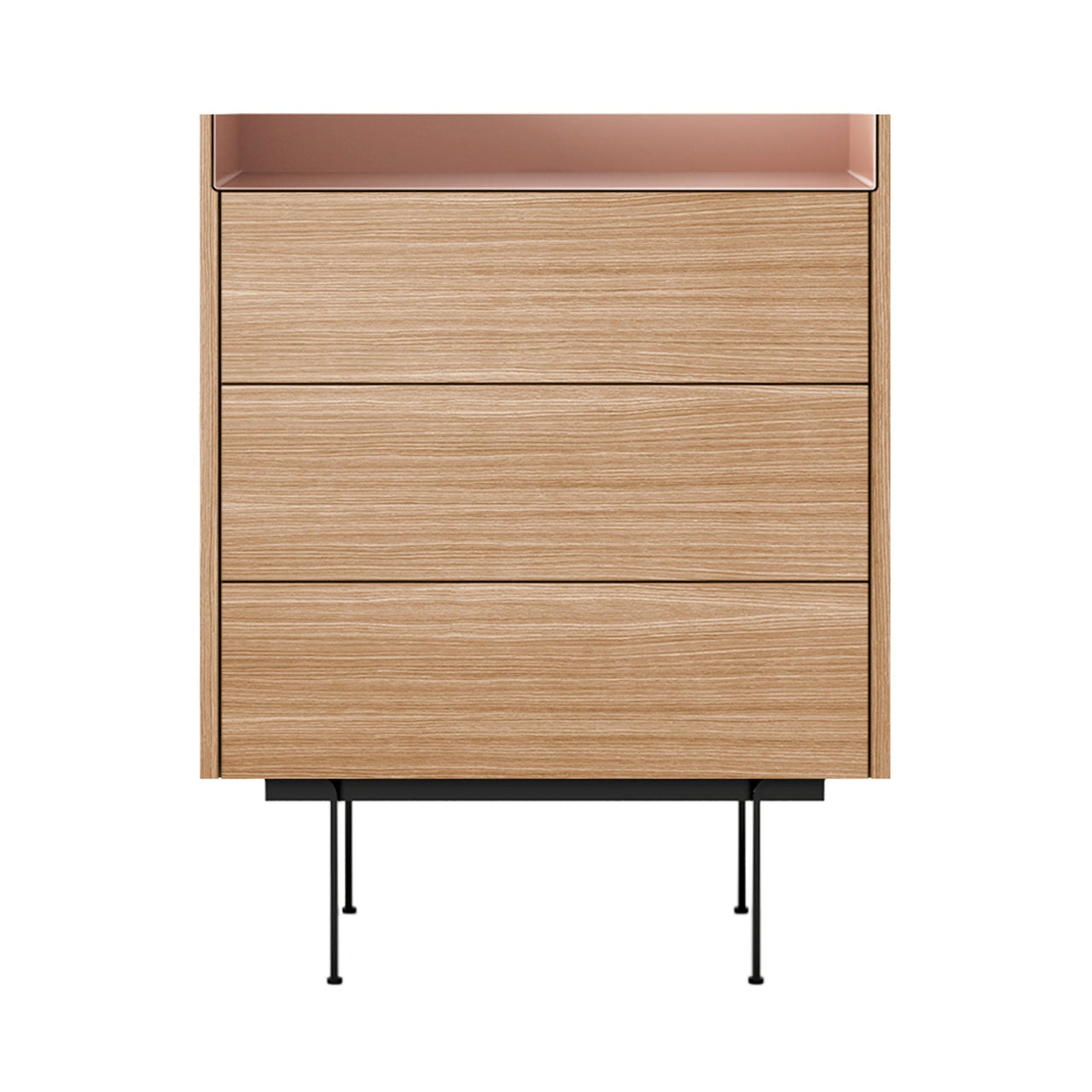 Stockholm STH012 Chest of Drawers: Composition 3 + Whitened Oak + Anodised Aluminum Pale Rose + Black