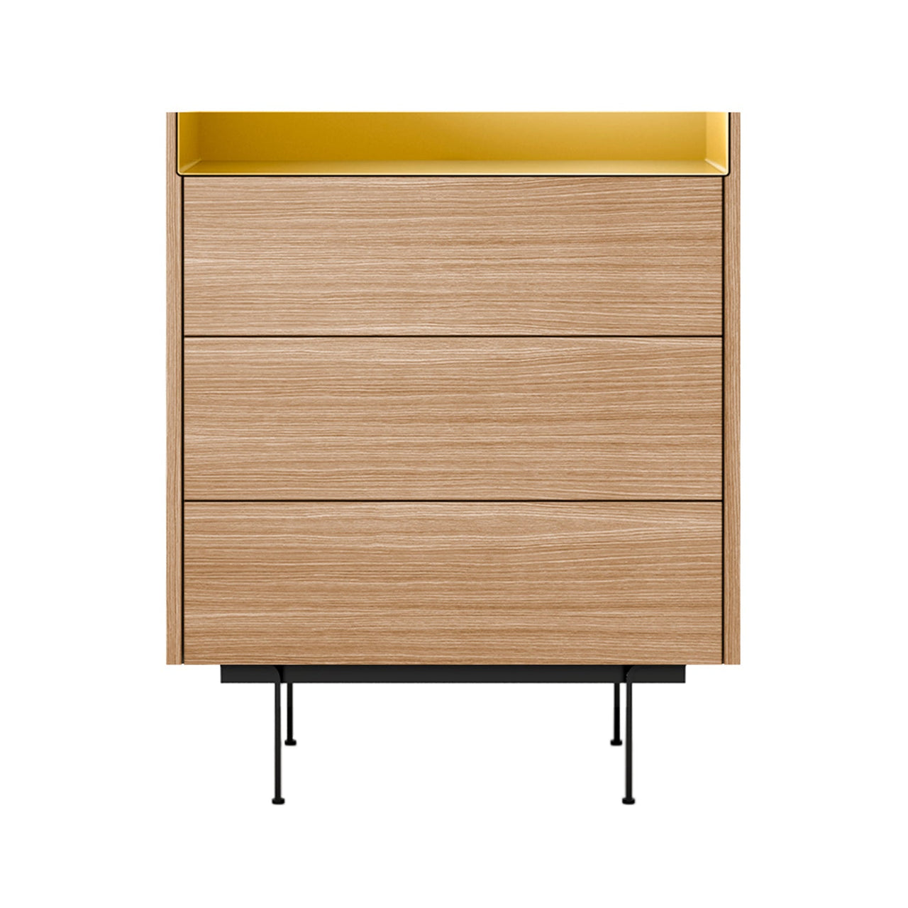 Stockholm STH012 Chest of Drawers: Composition 2 + Whitened Oak + Anodised Aluminum Gold + Black