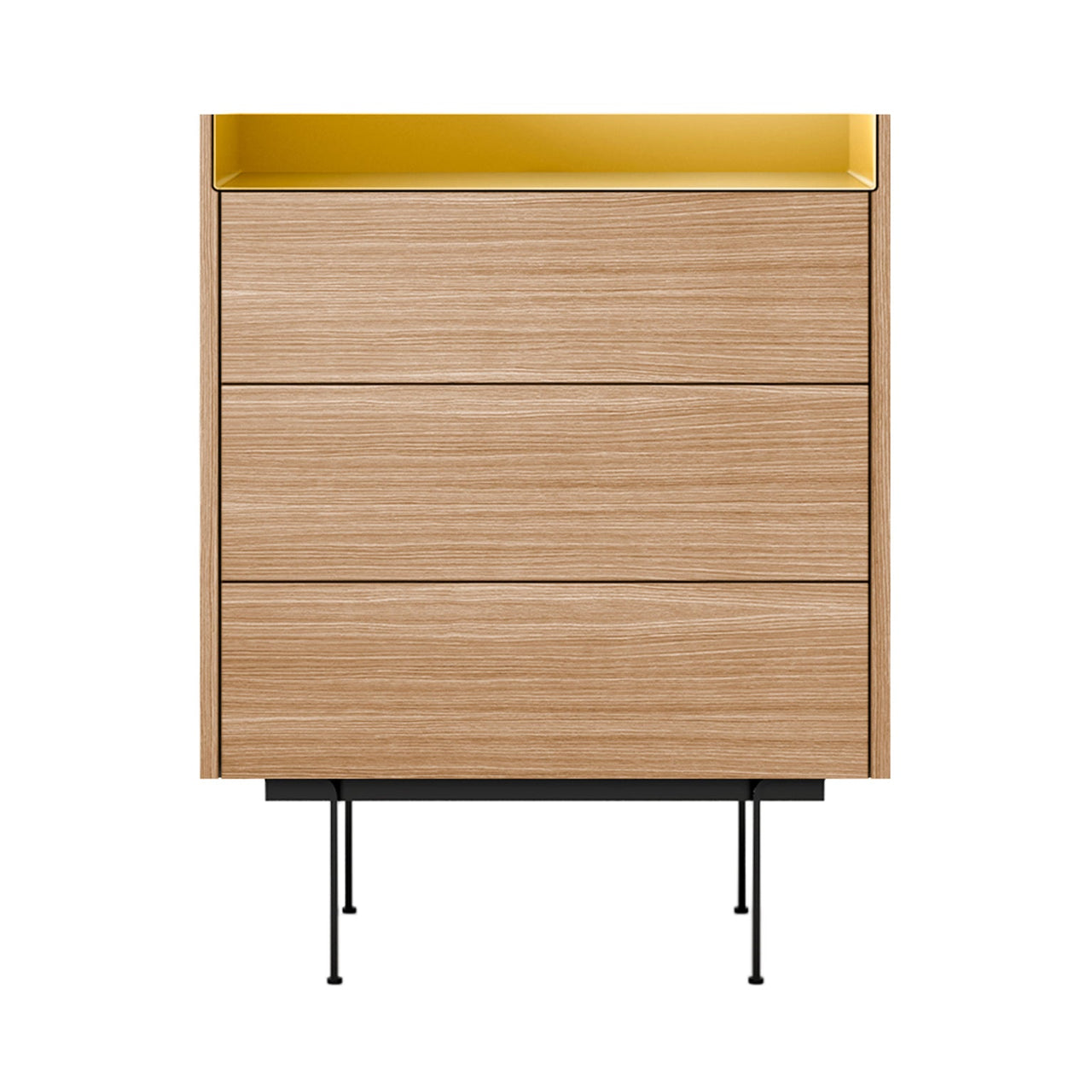 Stockholm STH012 Chest of Drawers: Composition 3 + Whitened Oak + Anodised Aluminum Gold + Black