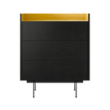 Stockholm STH012 Chest of Drawers: Composition 2 + Ebony Stained Oak + Anodised Aluminum Gold + Black