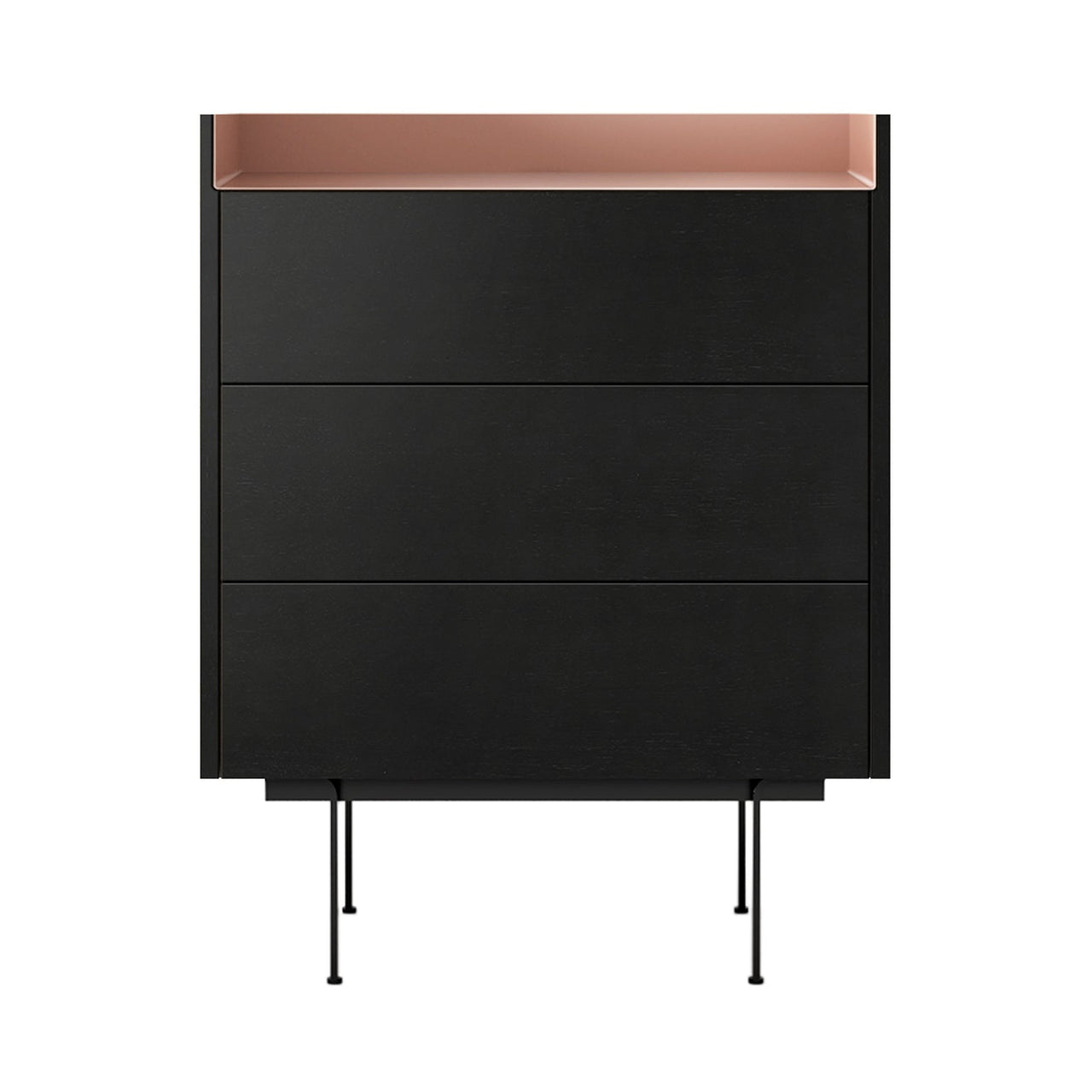 Stockholm STH012 Chest of Drawers: Composition 3 + Ebony Stained Oak + Anodised Aluminum Pale Rose + Black