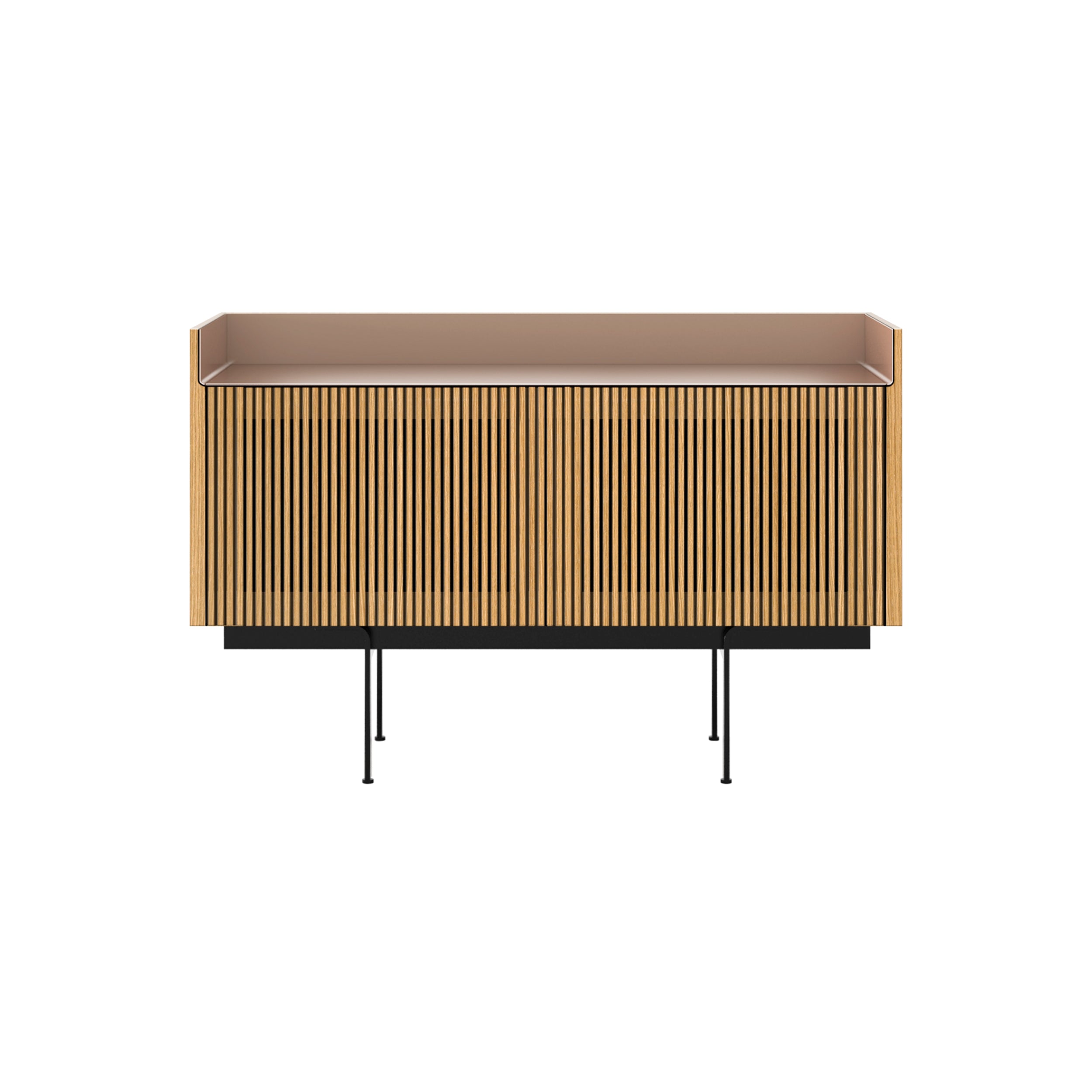 Stockholm STH203 Technic Sideboard: Composition 3 + Super-Matt Oak + Anodized Aluminum Pale Rose + Black