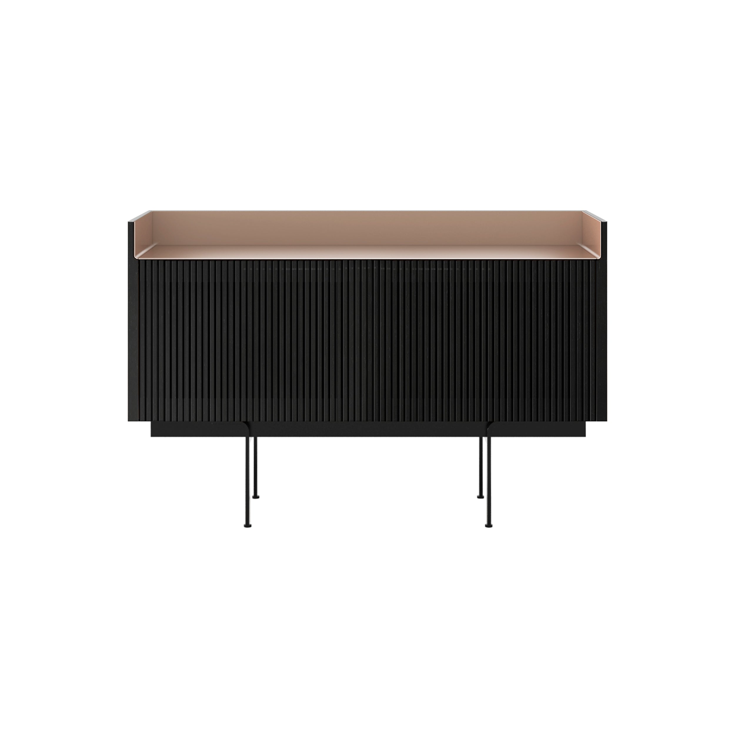 Stockholm STH203 Technic Sideboard: Composition 3 + Ebony Stained Oak + Anodized Aluminum Pale Rose + Black