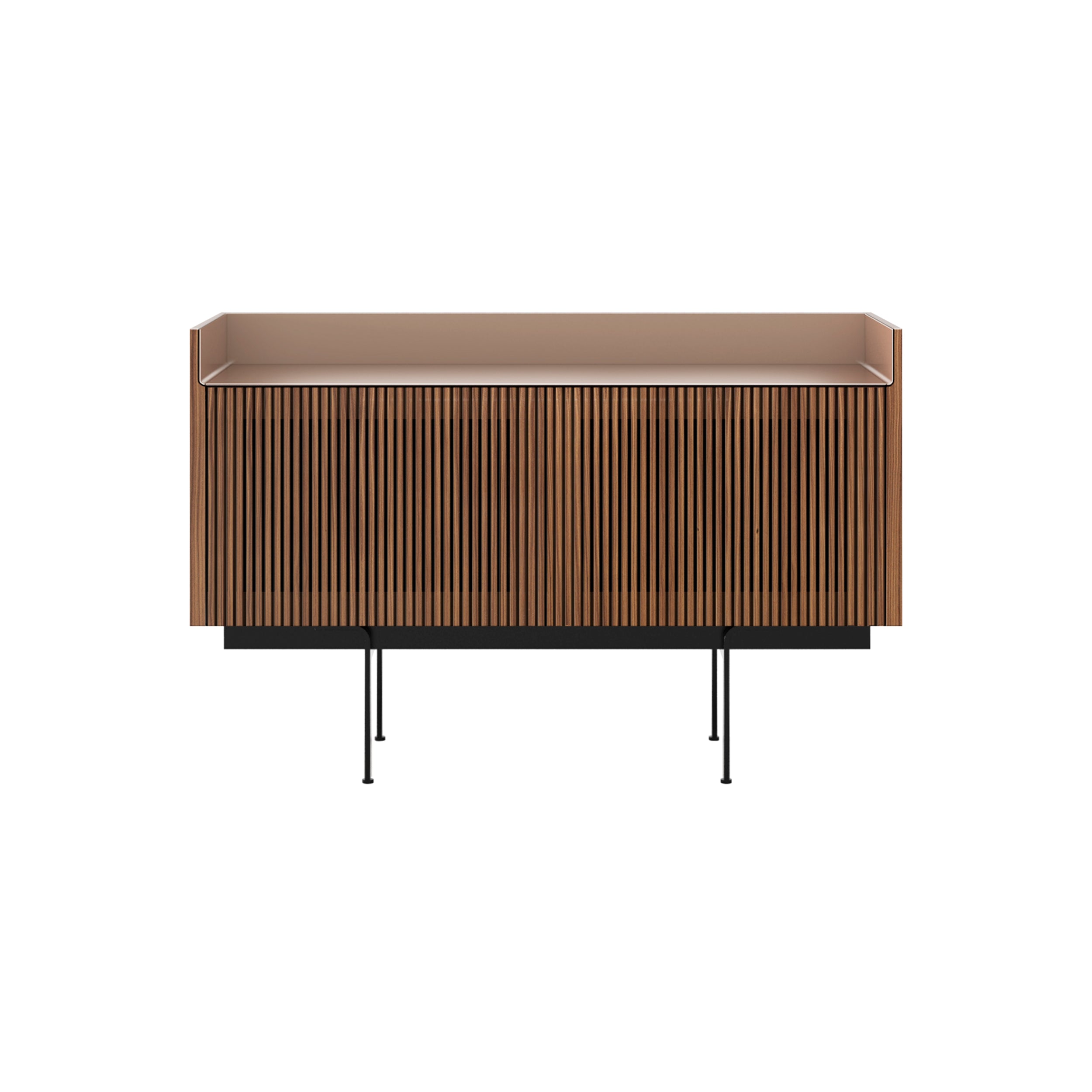 Stockholm STH203 Technic Sideboard: Composition 3 + Walnut Stained Walnut + Anodized Aluminum Pale Rose + Black