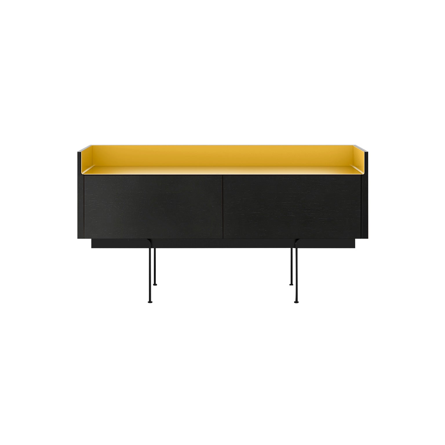 Stockholm STH251 Slim Sideboard: Composition 3 + Ebony Stained Oak + Anodized Aluminum Gold + Black