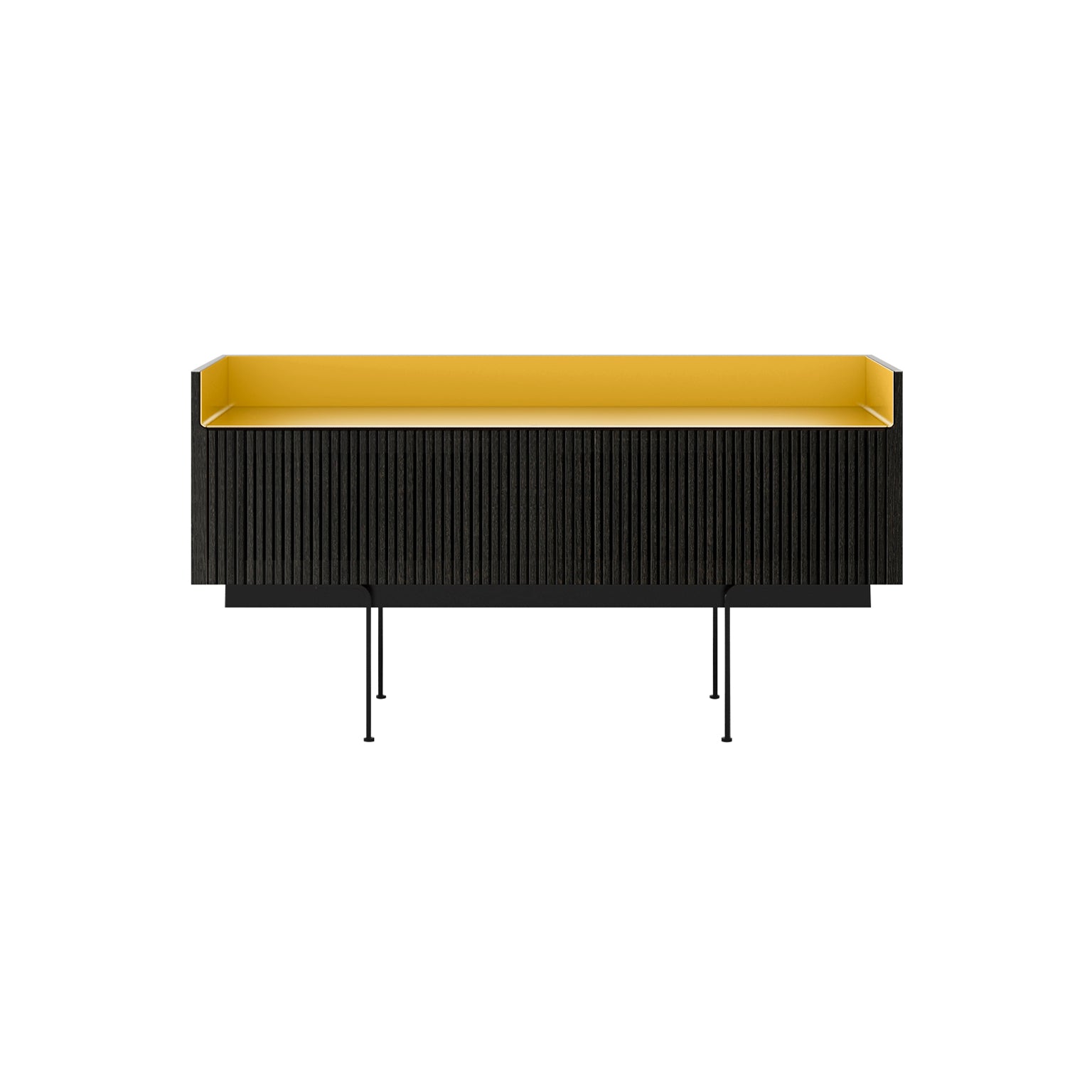 Stockholm STH253 Slim Sideboard: Composition 3 + Dark Grey Stained Oak + Anodized Aluminum Gold + Black