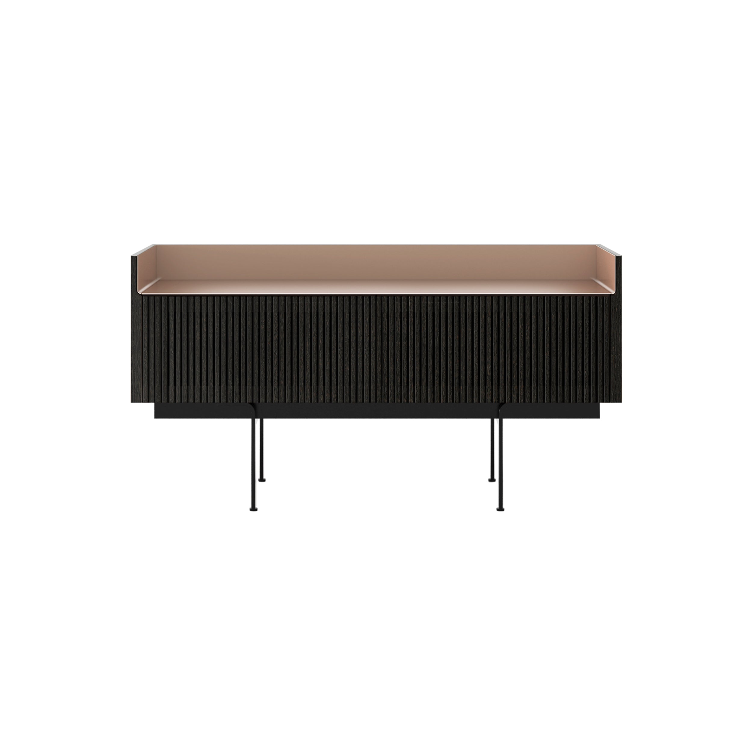 Stockholm Slim Sideboard: STH253 + Dark Grey Stained Oak + Anodized Aluminum Pale Rose + Black