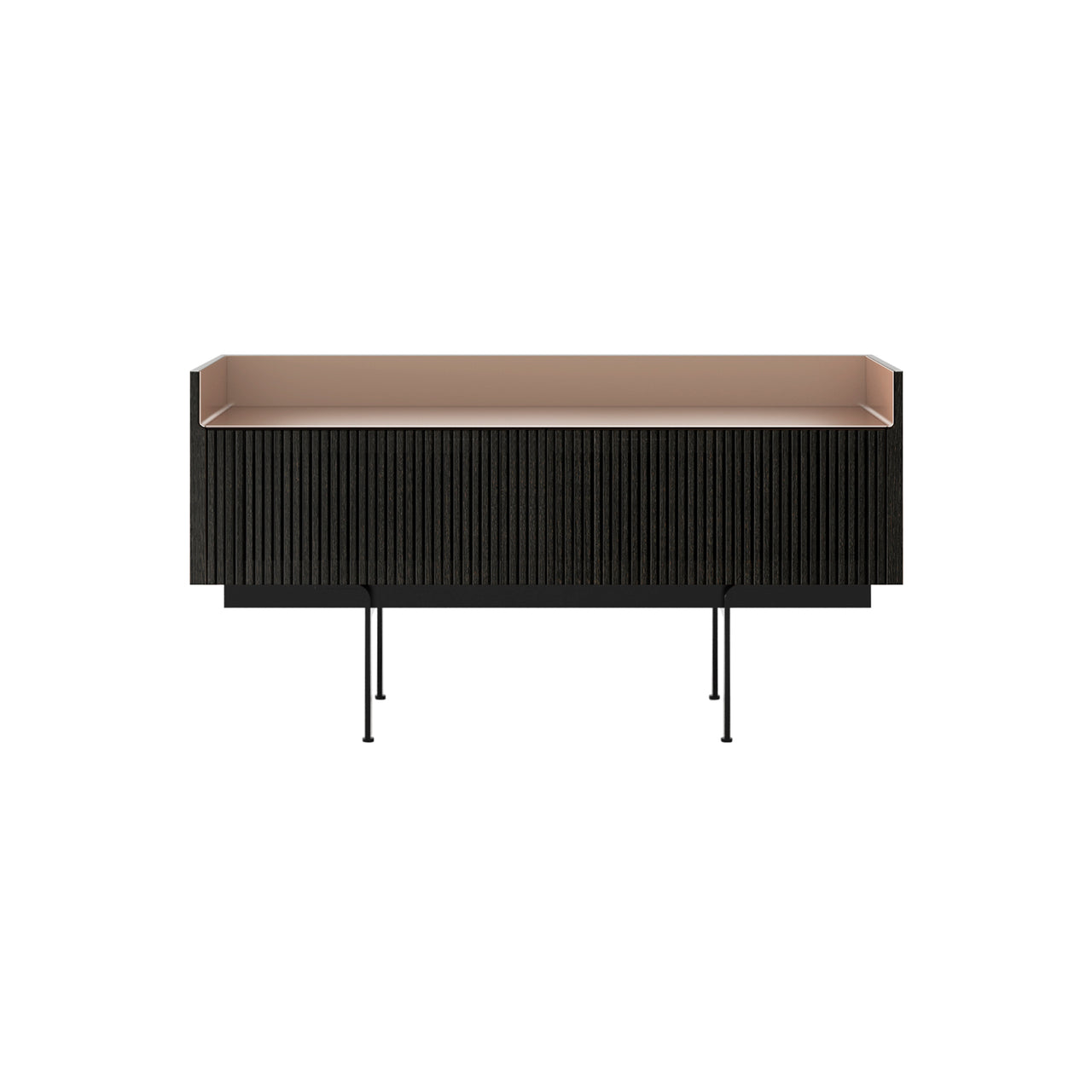 Stockholm STH253 Slim Sideboard: Composition 3 + Dark Grey Stained Oak + Anodized Aluminum Pale Rose + Black