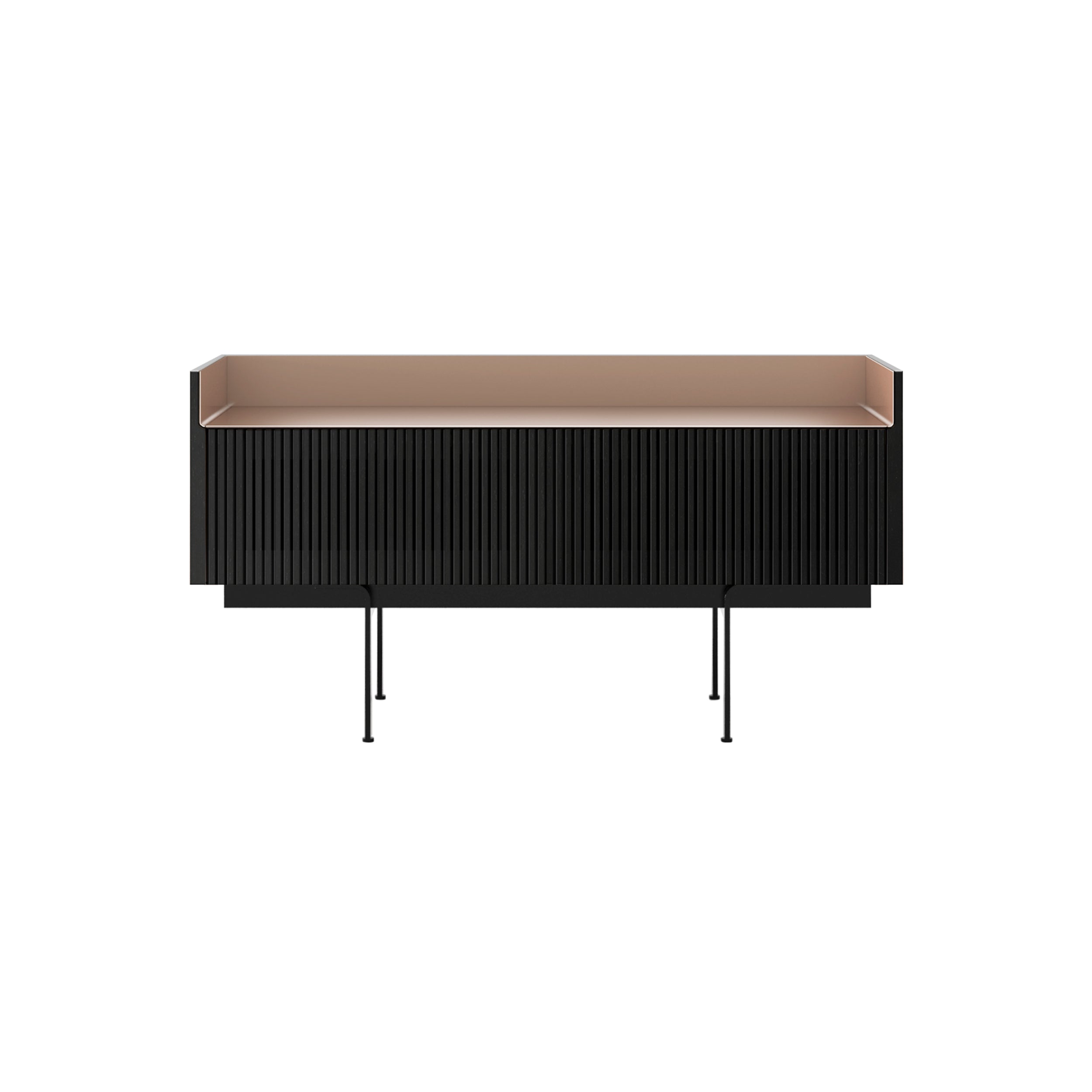 Stockholm STH253 Slim Sideboard: Composition 3 + Ebony Stained Oak + Anodized Aluminum Pale Rose + Black