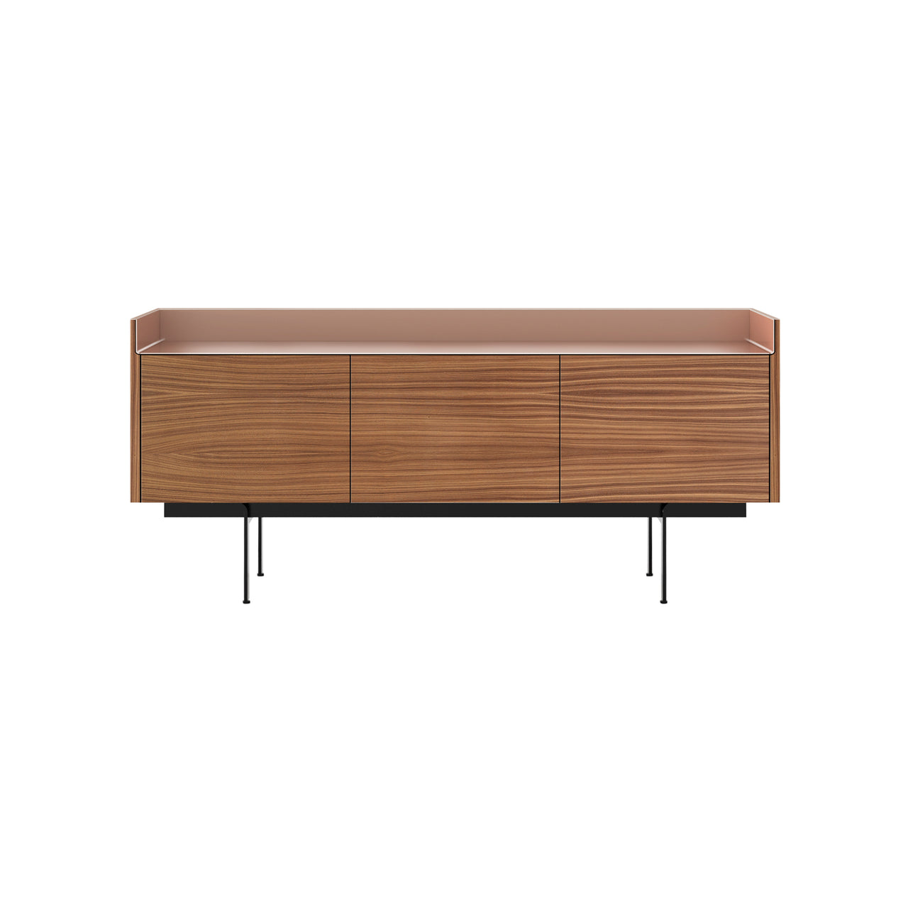 Stockholm STH301 Sideboard: Composition 3 + Walnut Stained Walnut + Anodized Aluminum Pale Rose + Black