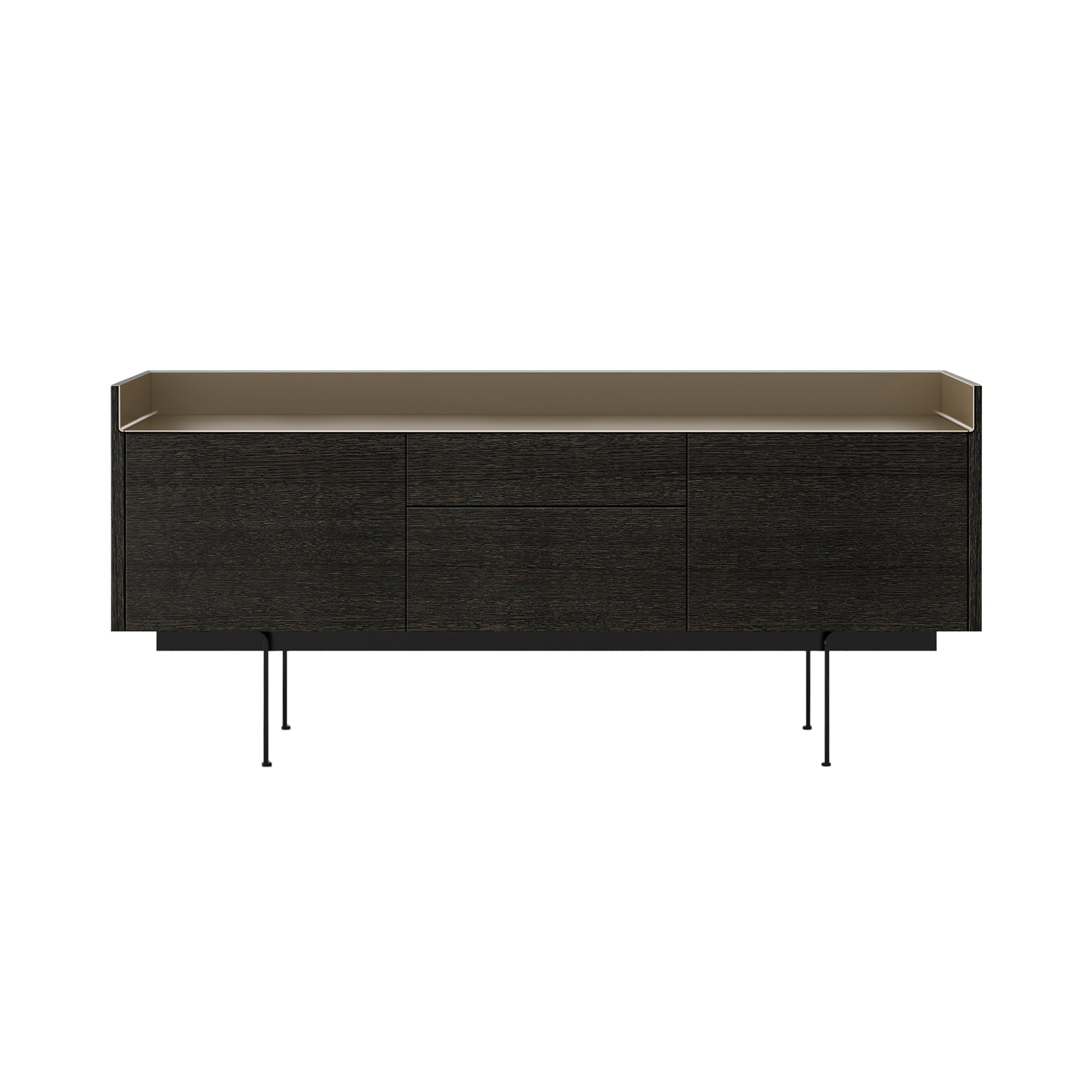 Stockholm STH302 Sideboard: Composition 3 + Dark Stained Walnut + Anodized Aluminum Bronze + Black