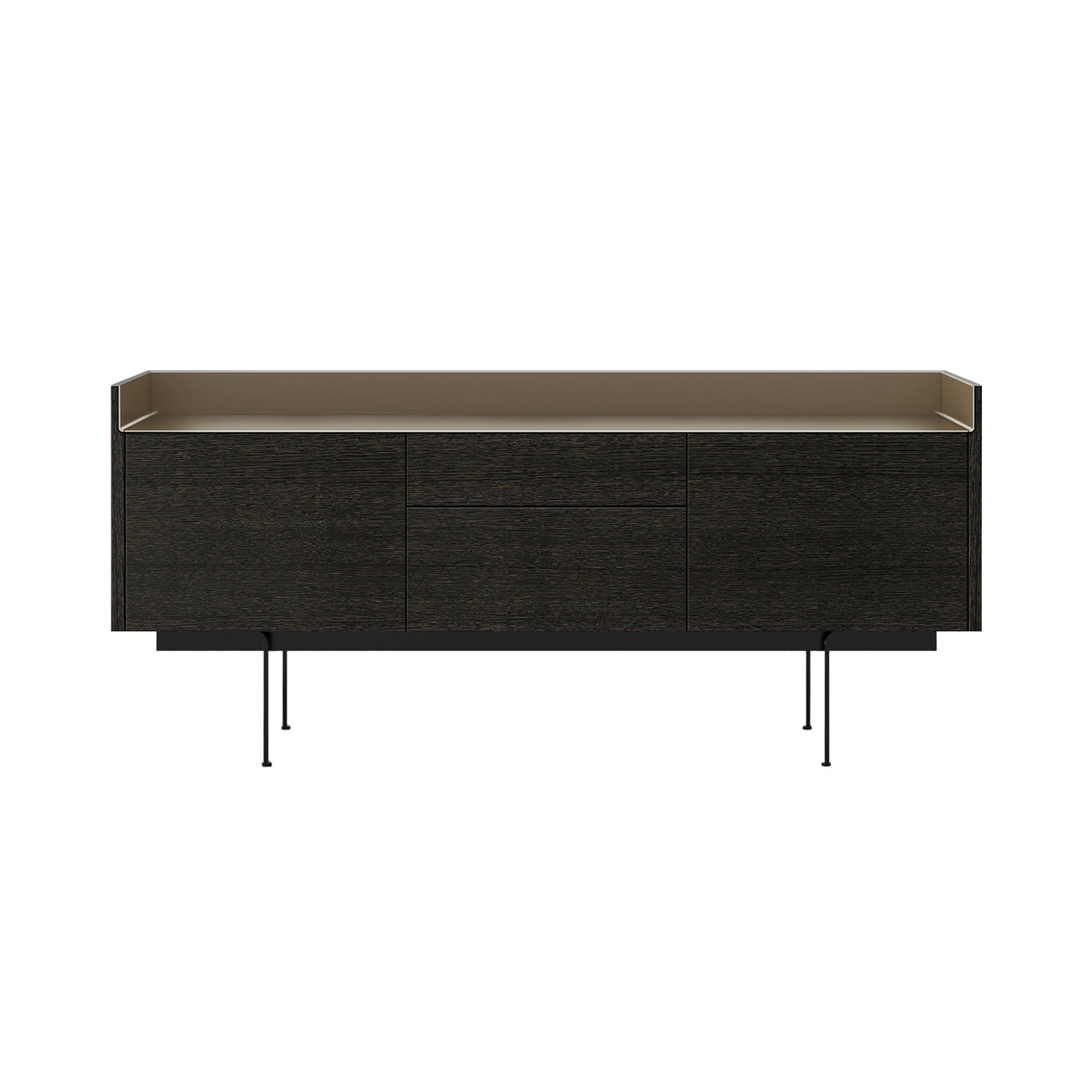 Stockholm STH302 Sideboard: Composition 3 + Dark Stained Walnut + Anodized Aluminum Bronze + Black
