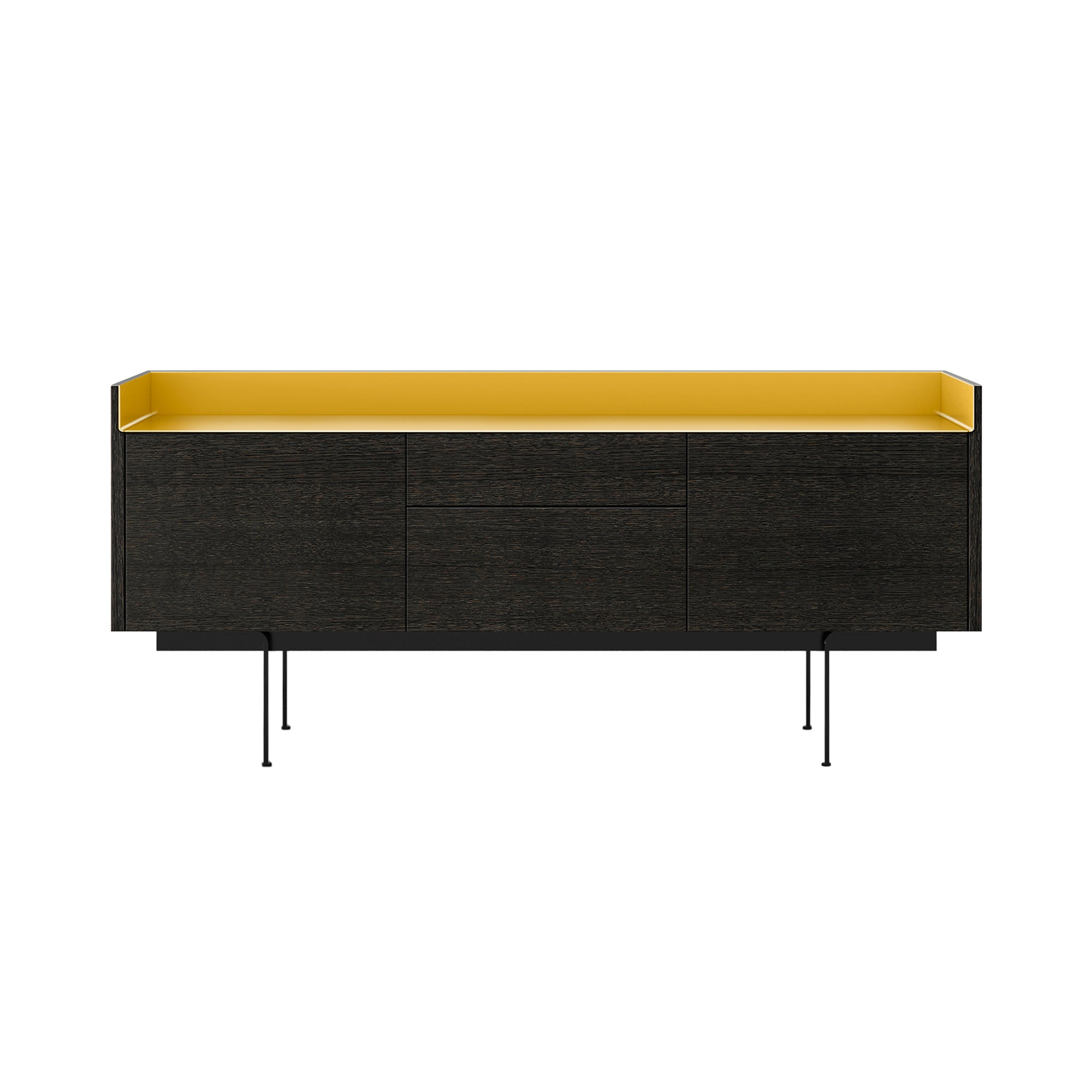 Stockholm STH302 Sideboard: Composition 3 + Dark Stained Walnut + Anodized Aluminum Gold + Black