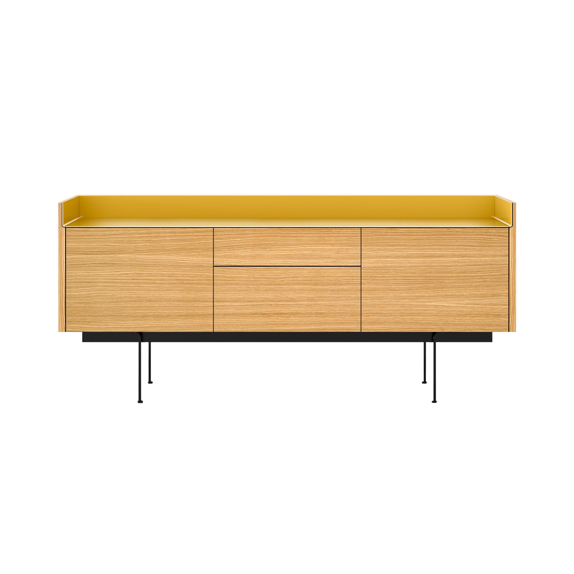 Stockholm STH302 Sideboard: Composition 3 + Super-Matt Oak + Anodized Aluminum Gold + Black