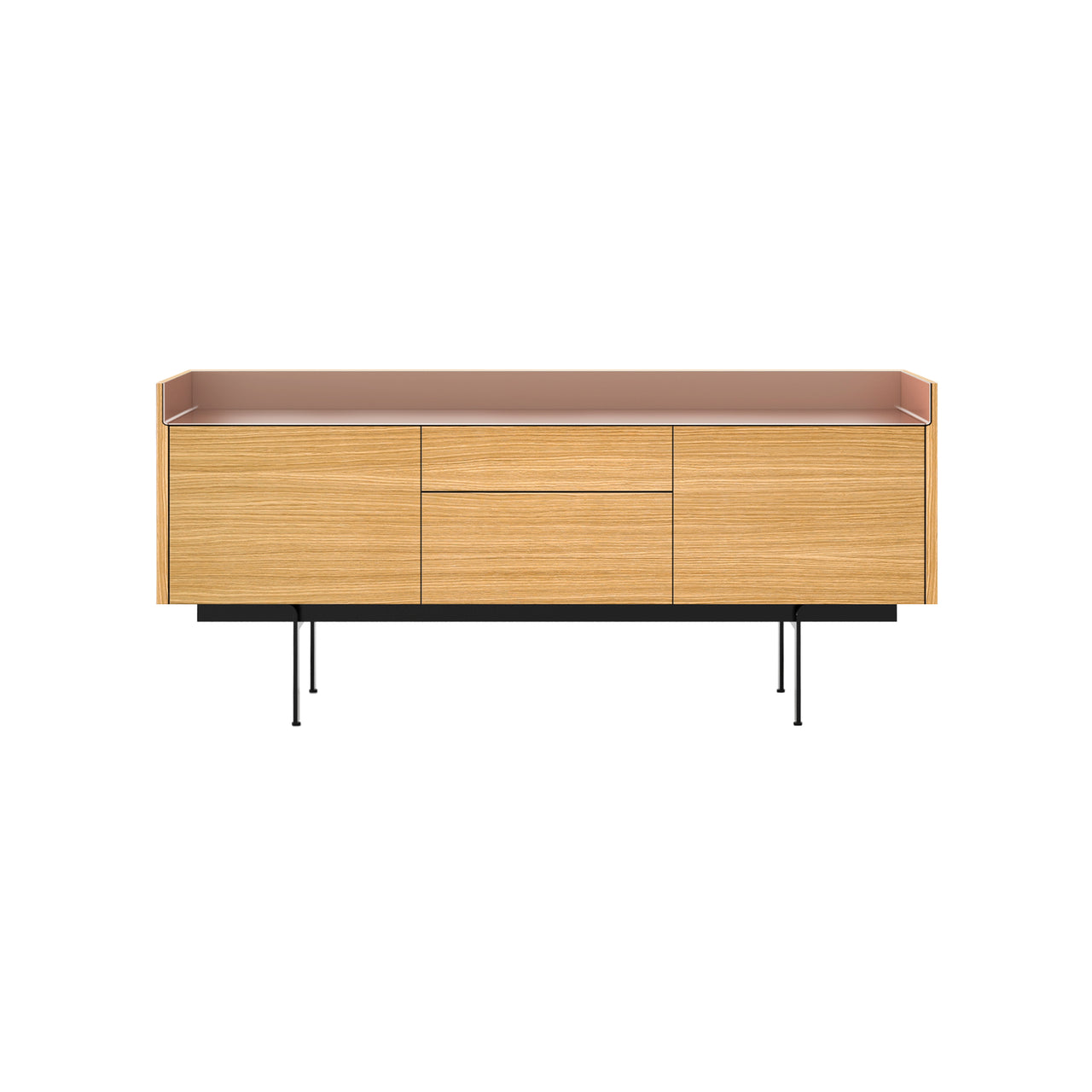 Stockholm STH302 Sideboard: Composition 3 + Super-Matt Oak + Anodized Aluminum Pale Rose + Black