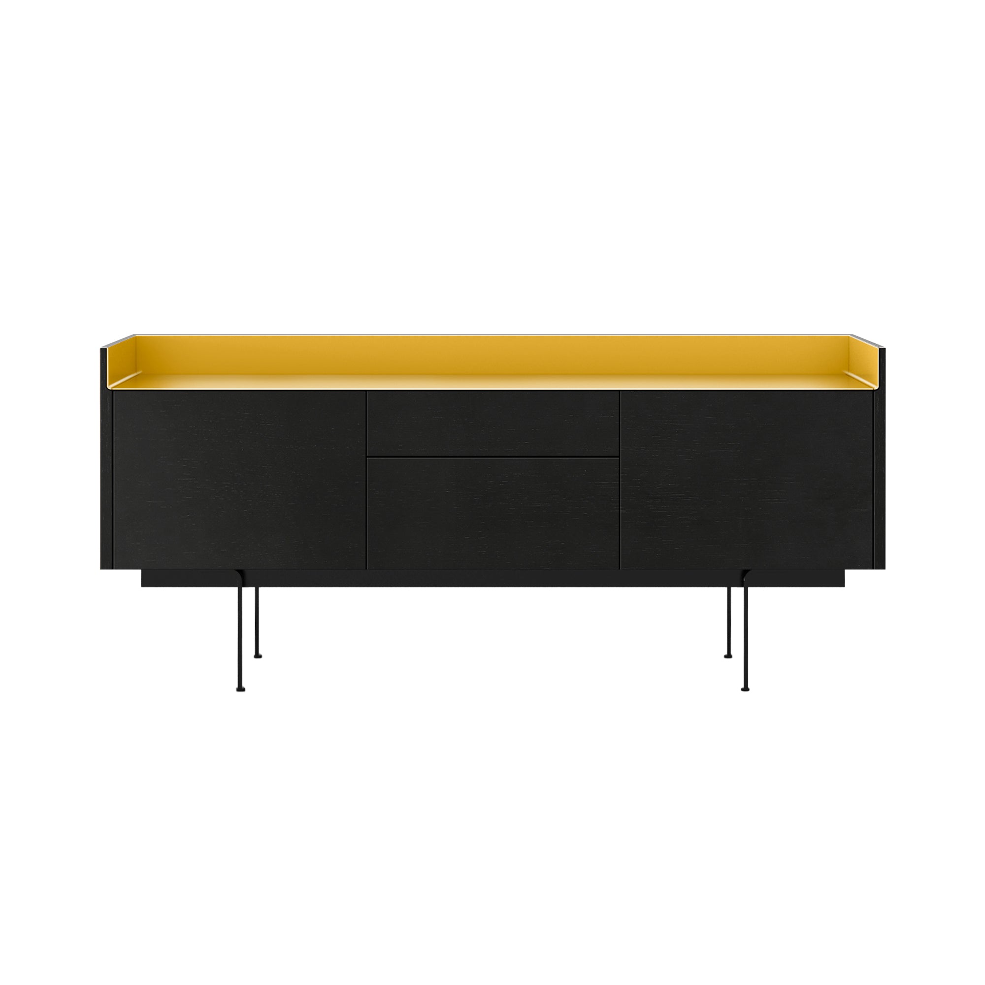 Stockholm STH302 Sideboard: Composition 3 + Ebony Stained Oak + Anodized Aluminum Gold + Black