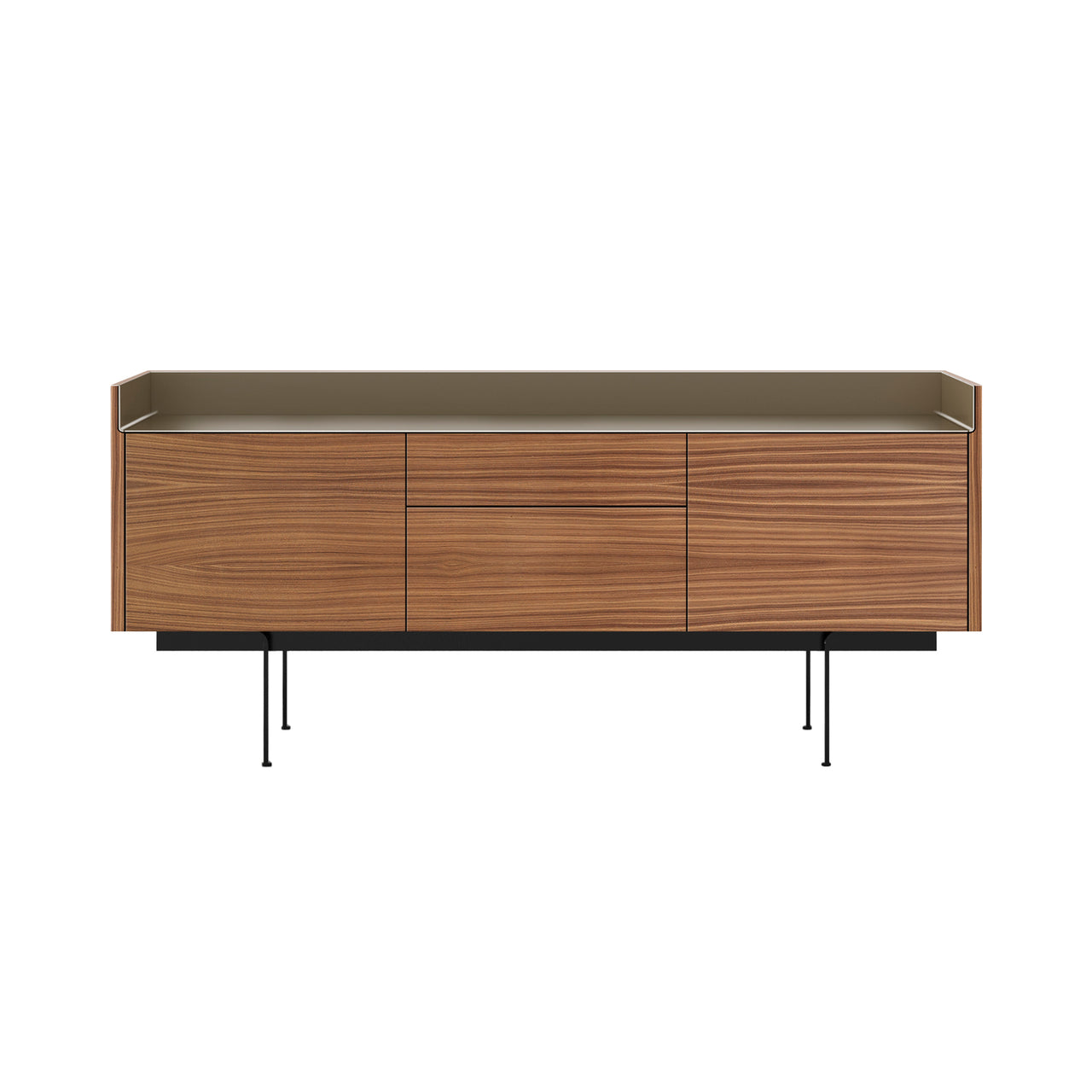 Stockholm STH302 Sideboard: Composition 3 + Walnut Stained Oak + Anodized Aluminum Bronze + Black