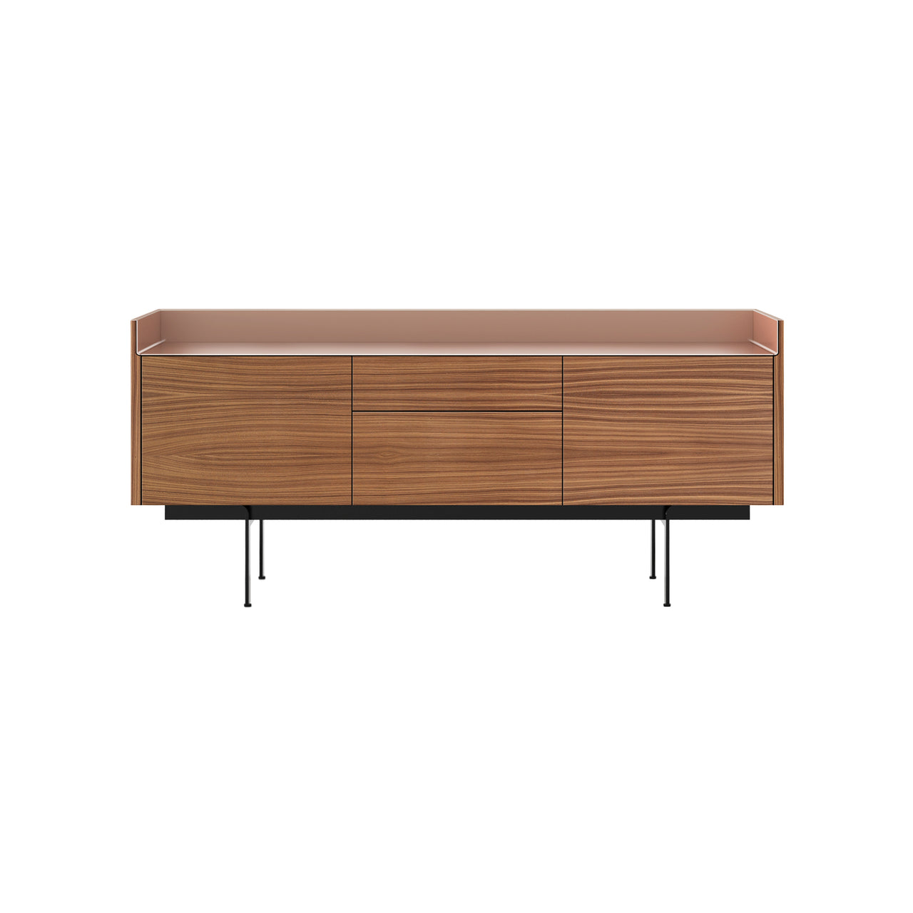 Stockholm STH302 Sideboard: Composition 3 + Super-Matt Walnut + Anodized Aluminum Pale Rose + Black