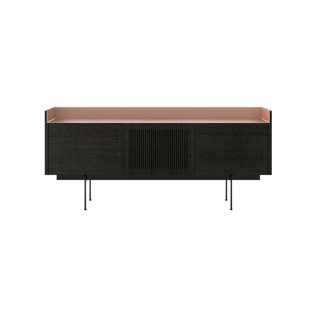 Stockholm STH303 Technic Sideboard: Composition 3 + Dark Grey Stained Oak + Anodized Aluminum Pale Rose + Black