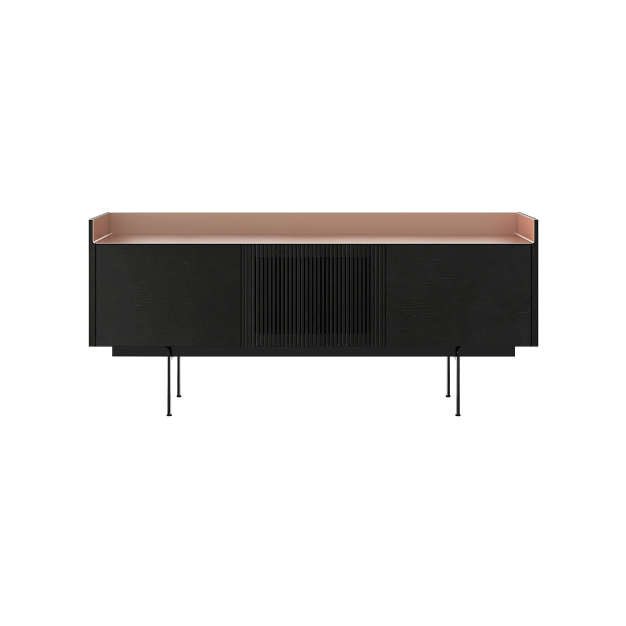 Stockholm STH303 Technic Sideboard: Composition 3 + Ebony Stained Oak + Anodized Aluminum Pale Rose + Black