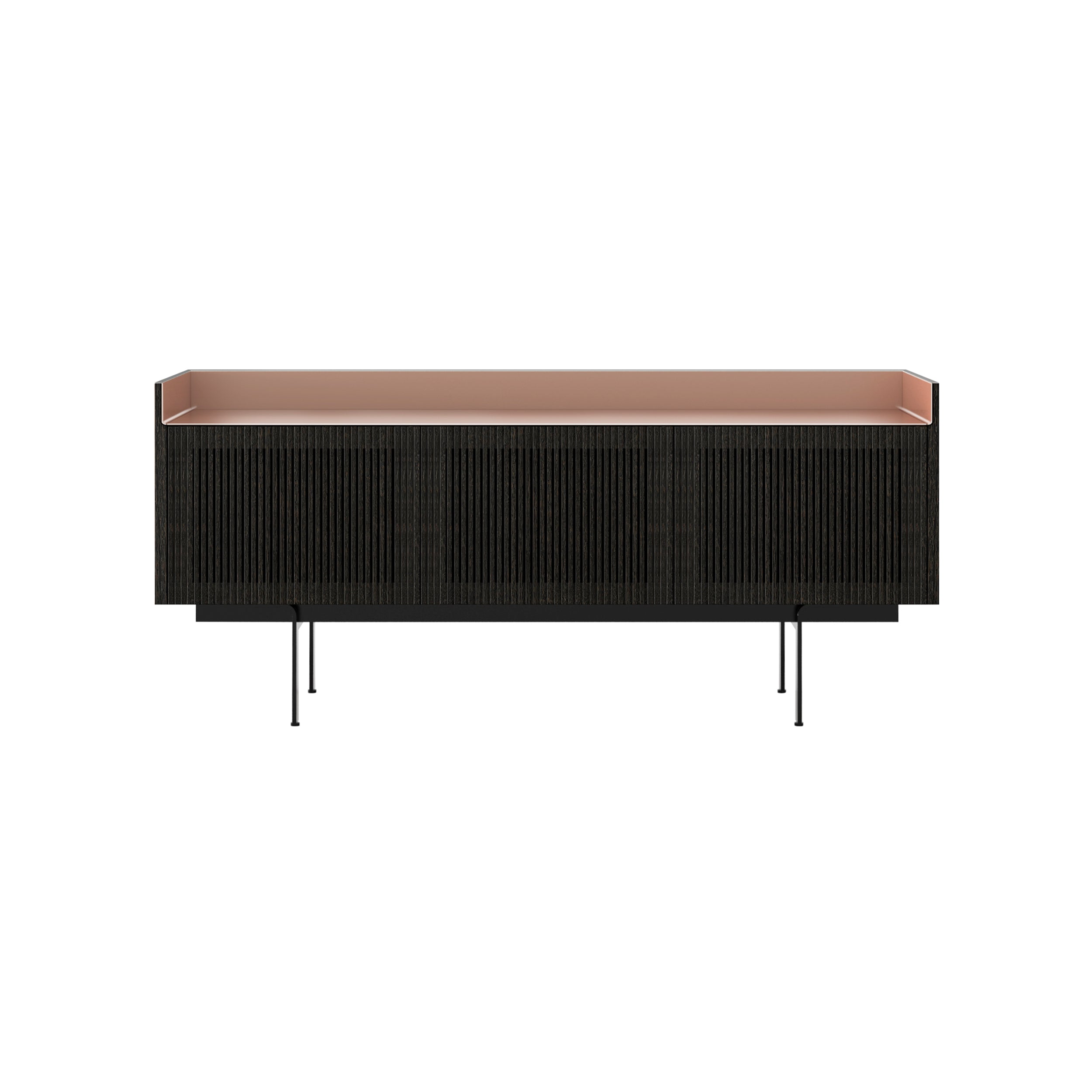 Stockholm STH304 Technic Sideboard: Composition 3 + Dark Grey Stained Oak + Anodized Aluminum Pale Rose + Black