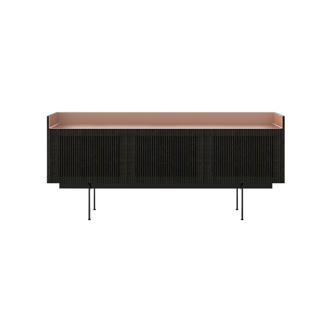 Stockholm STH304 Technic Sideboard: Composition 3 + Dark Grey Stained Oak + Anodized Aluminum Pale Rose + Black