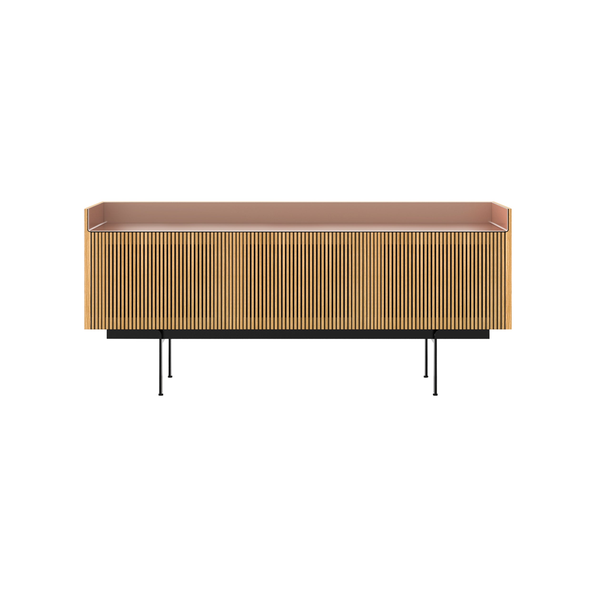 Stockholm STH304 Technic Sideboard: Composition 3 + Super-Matt Oak + Anodized Aluminum Pale Rose + Black