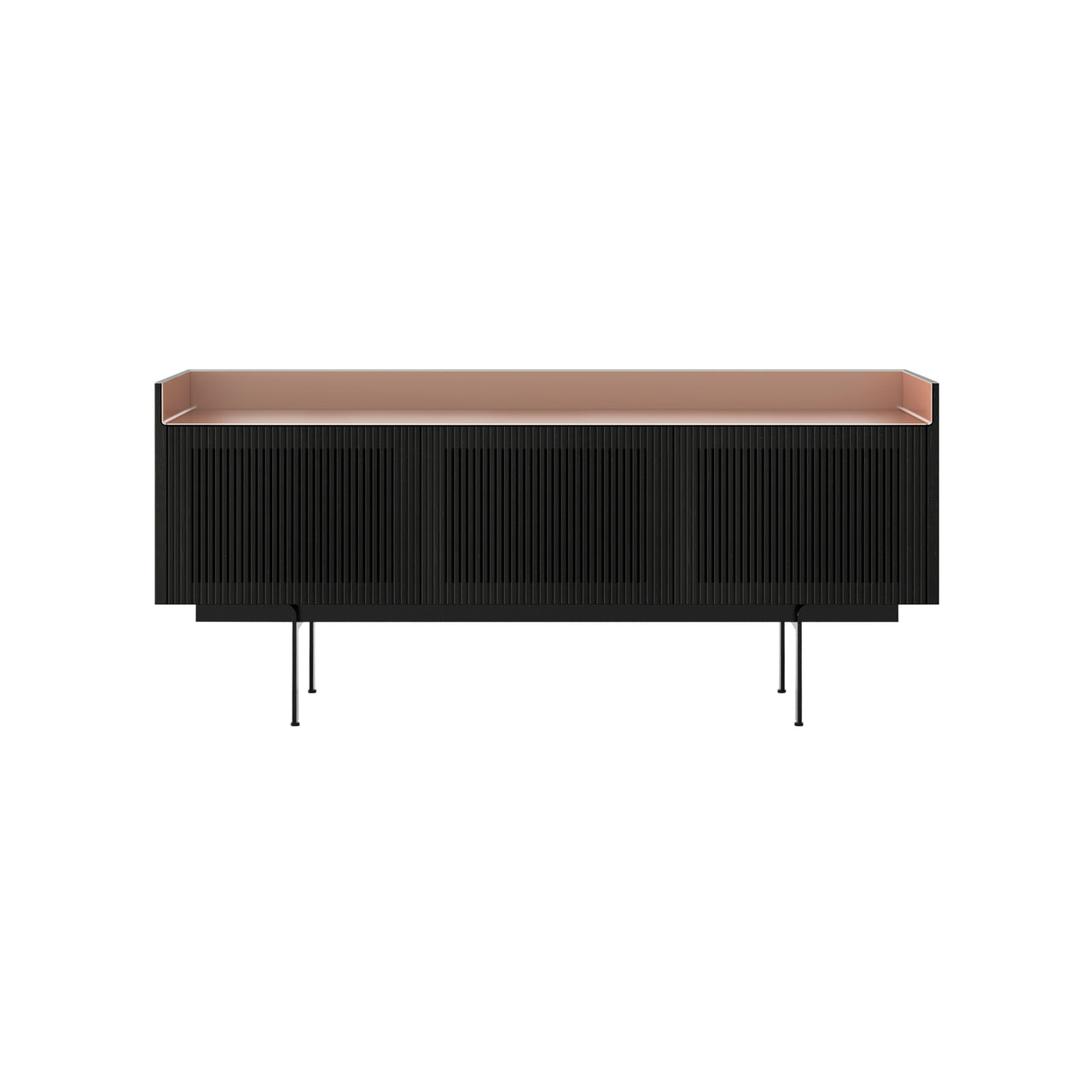 Stockholm STH304 Technic Sideboard: Composition 3 + Ebony Stained Oak + Anodized Aluminum Pale Rose + Black