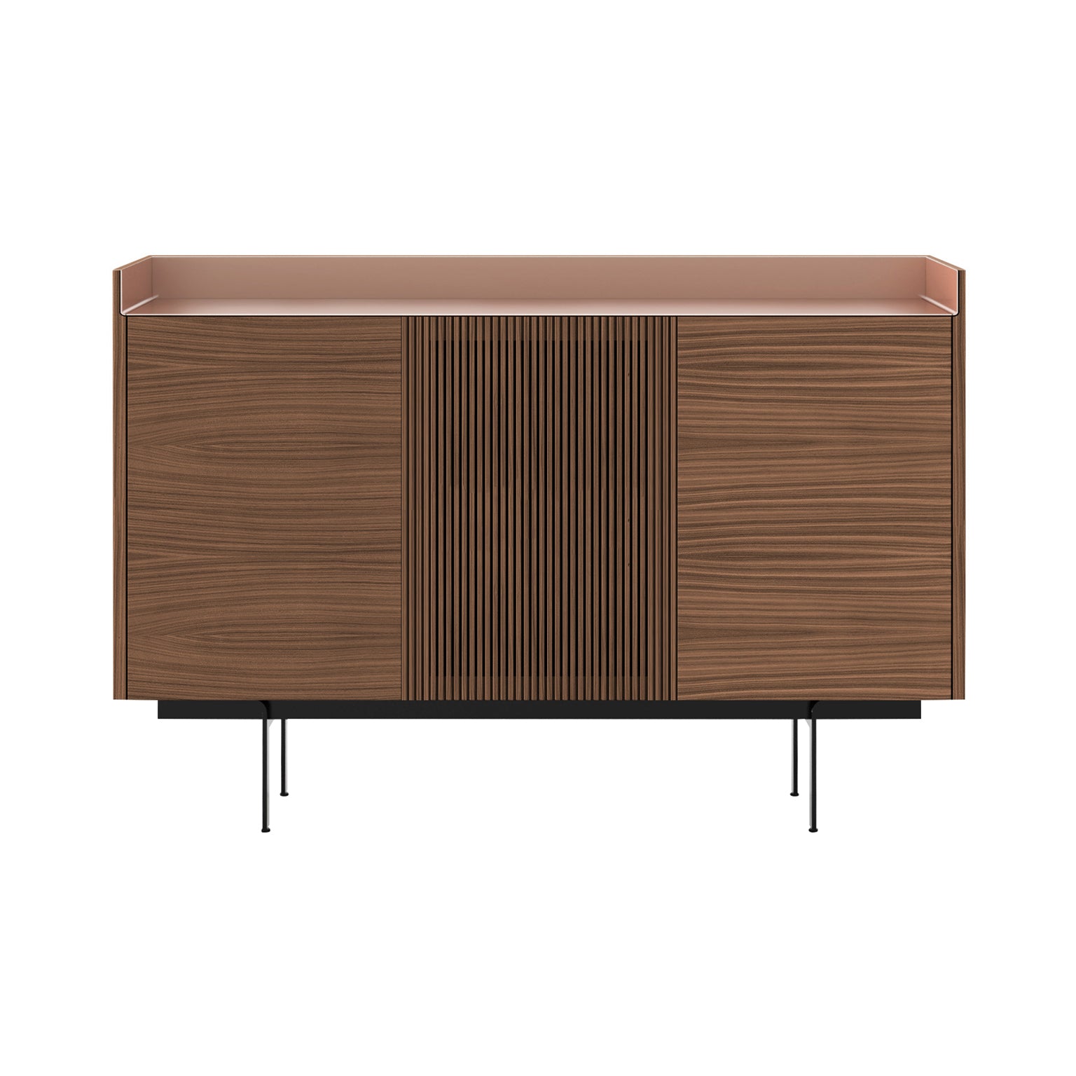 Stockholm STH334 Cupboard: Composition 3 + Walnut Stained Walnut + Anodized Aluminum Pale Rose + Black