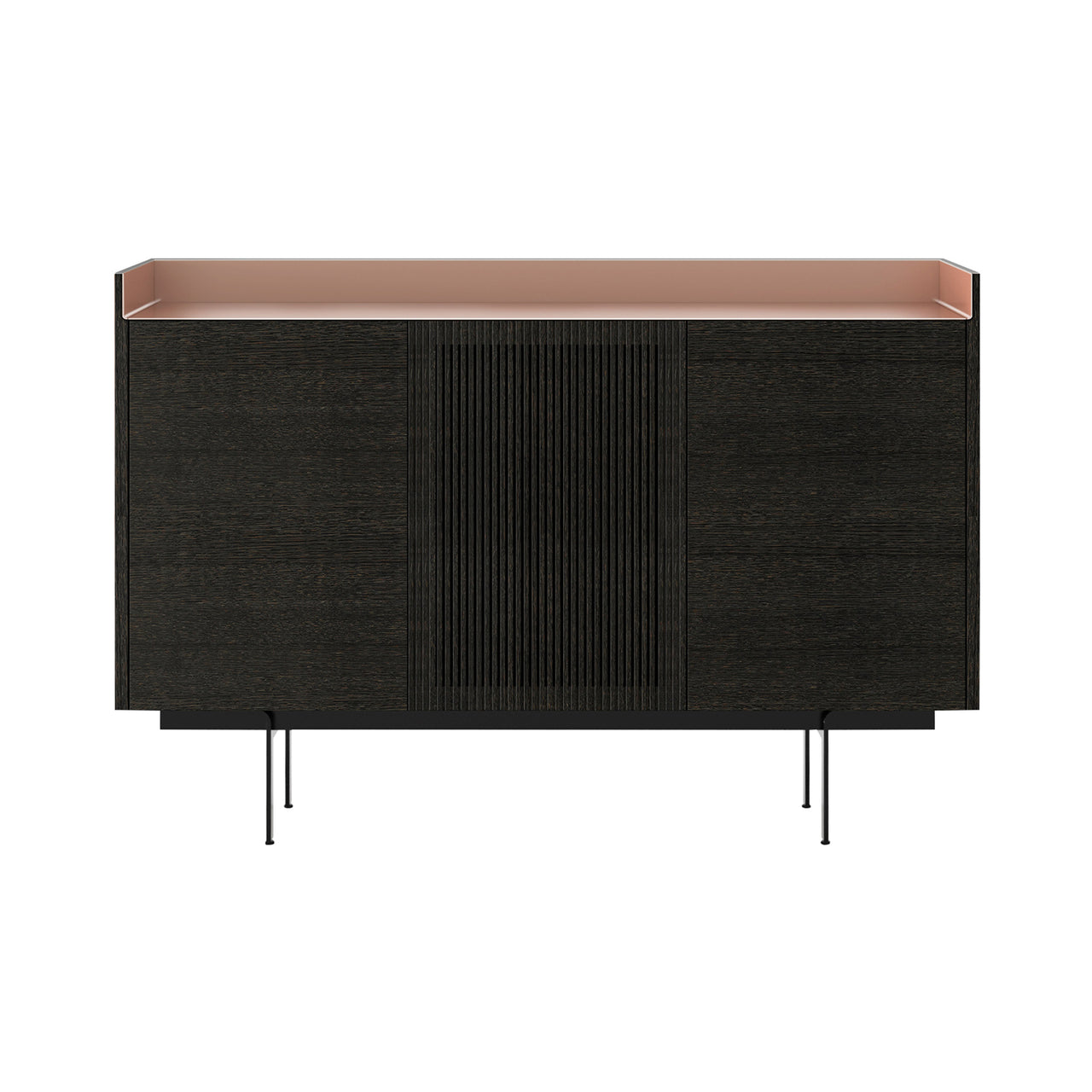 Stockholm STH334 Cupboard: Composition 3 + Dark Grey Stained Oak + Anodized Aluminum Pale Rose + Black