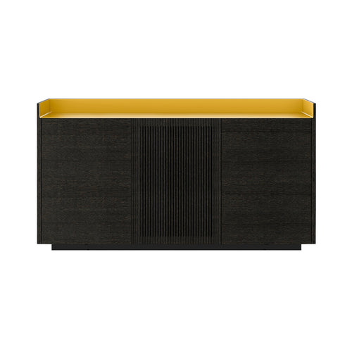 Stockholm STH334 Cupboard: Composition 1 + Dark Grey Stained Oak + Anodized Aluminum Gold + Black