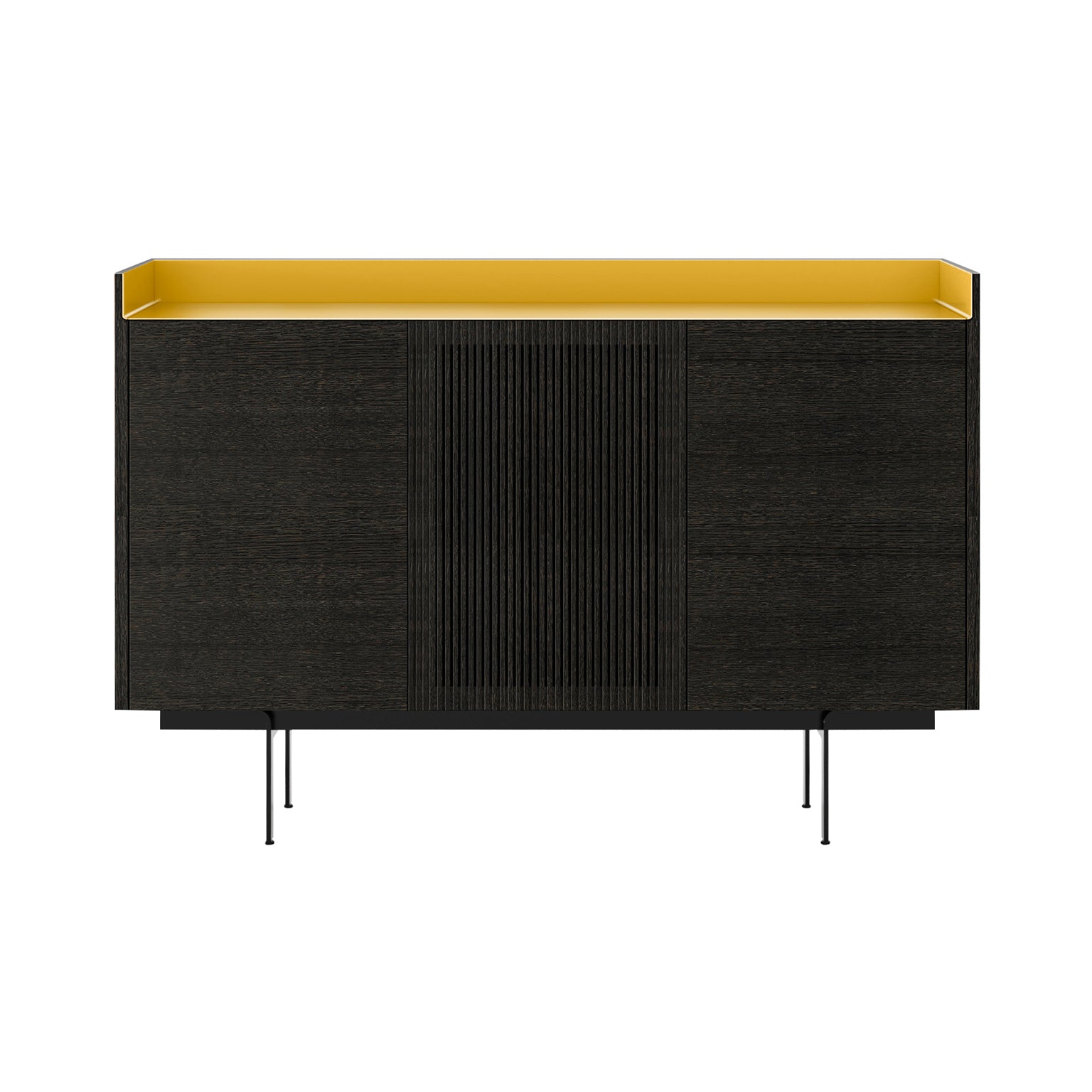 Stockholm STH334 Cupboard: Composition 3 + Dark Grey Stained Oak + Anodized Aluminum Gold + Black