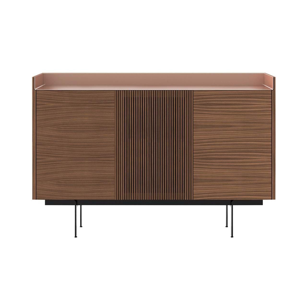 Stockholm STH334 Cupboard: Composition 3 + Walnut Stained Walnut + Anodized Aluminum Pale Rose + Black