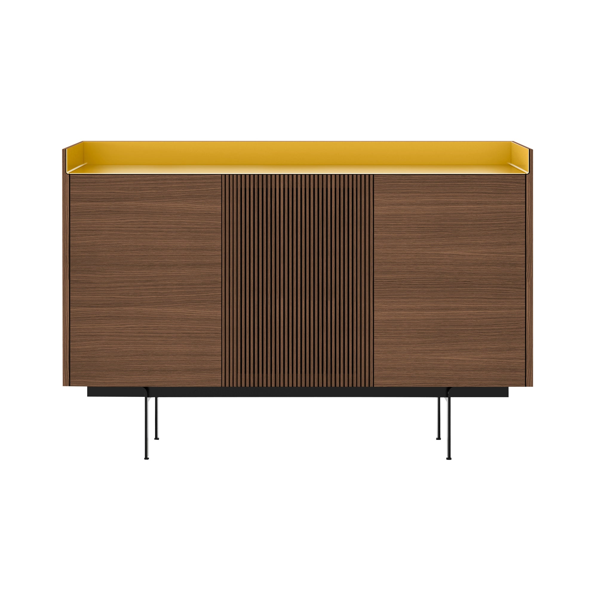 Stockholm STH334 Cupboard: Composition 3 + Walnut Stained Oak + Anodized Aluminum Gold + Black