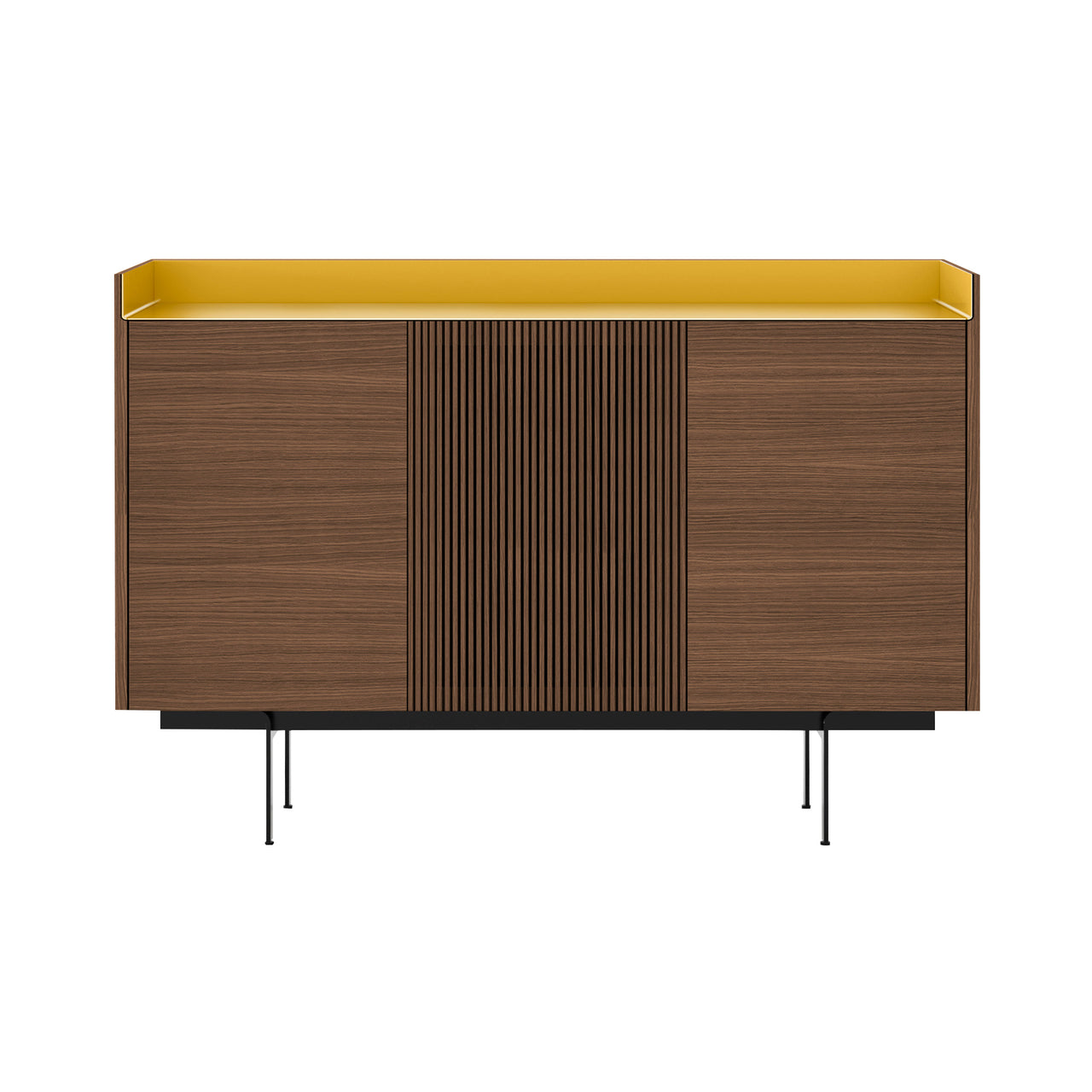 Stockholm STH334 Cupboard: Composition 3 + Walnut Stained Oak + Anodized Aluminum Gold + Black